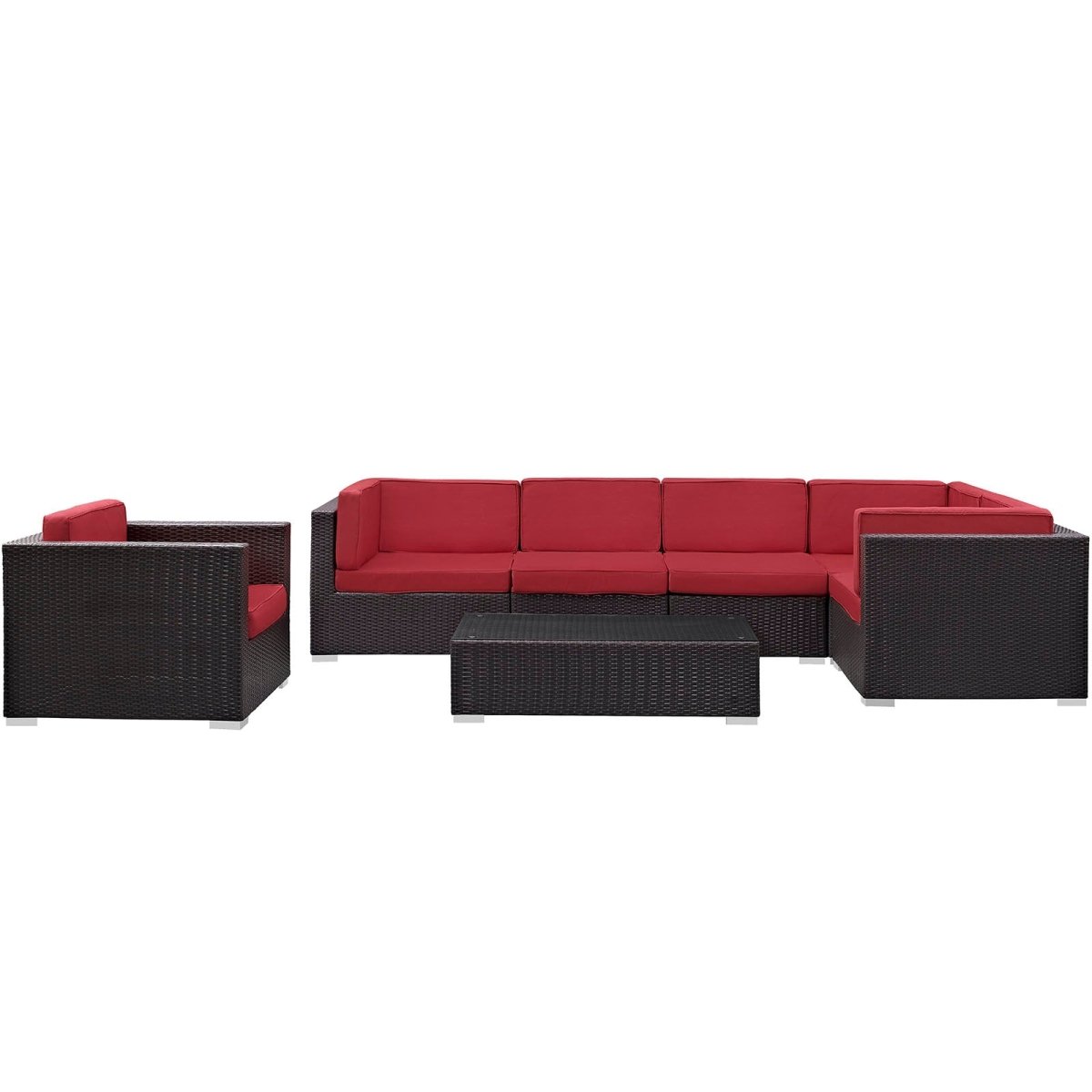7-Piece Espresso Red Outdoor Patio Sectional Set – Wicker Rattan with Aluminum Frame - Outdoor - Alpine Outlets