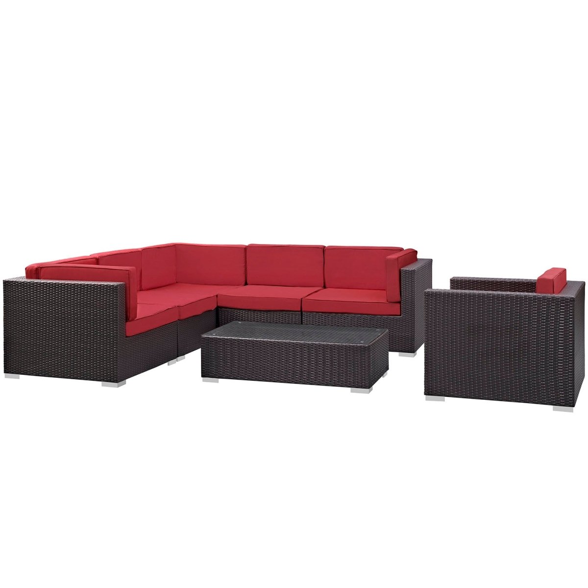 7-Piece Espresso Red Outdoor Patio Sectional Set – Wicker Rattan with Aluminum Frame - Outdoor - Alpine Outlets