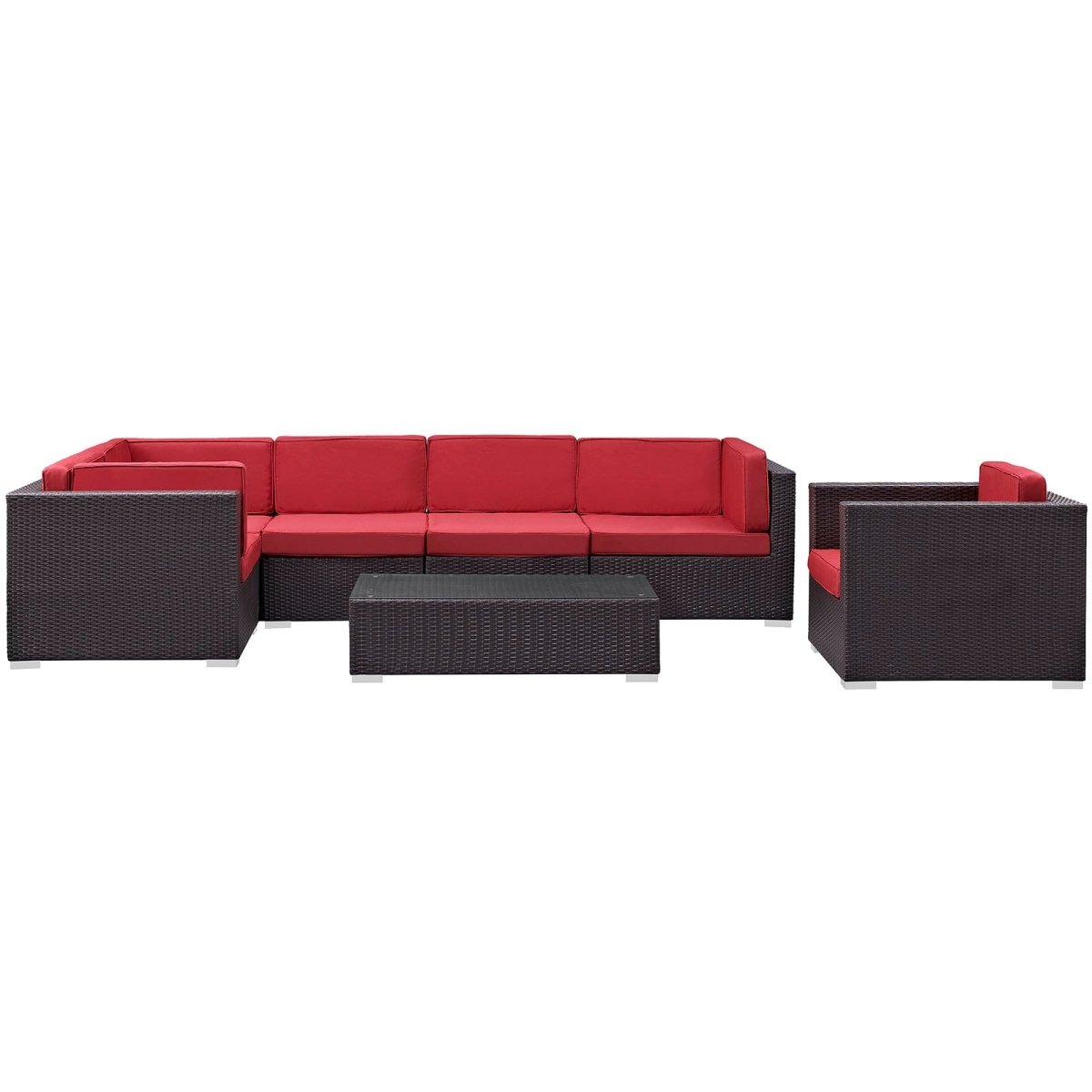 7-Piece Espresso Red Outdoor Patio Sectional Set – Wicker Rattan with Aluminum Frame - Outdoor - Alpine Outlets