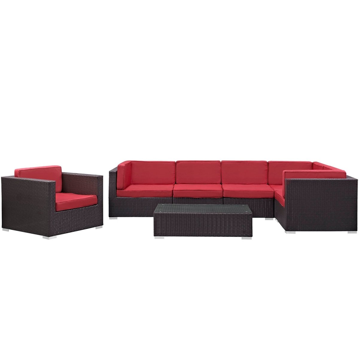 7-Piece Espresso Red Outdoor Patio Sectional Set – Wicker Rattan with Aluminum Frame - Outdoor - Alpine Outlets
