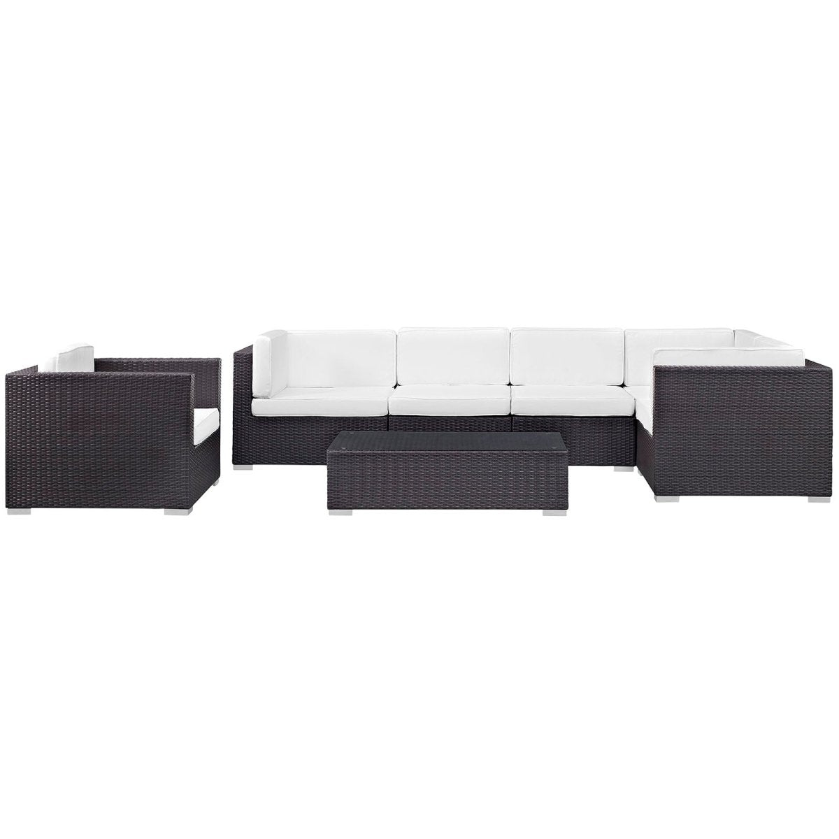 7-Piece Espresso White Outdoor Patio Sectional Set – Wicker Rattan with Aluminum Frame - Outdoor - Alpine Outlets