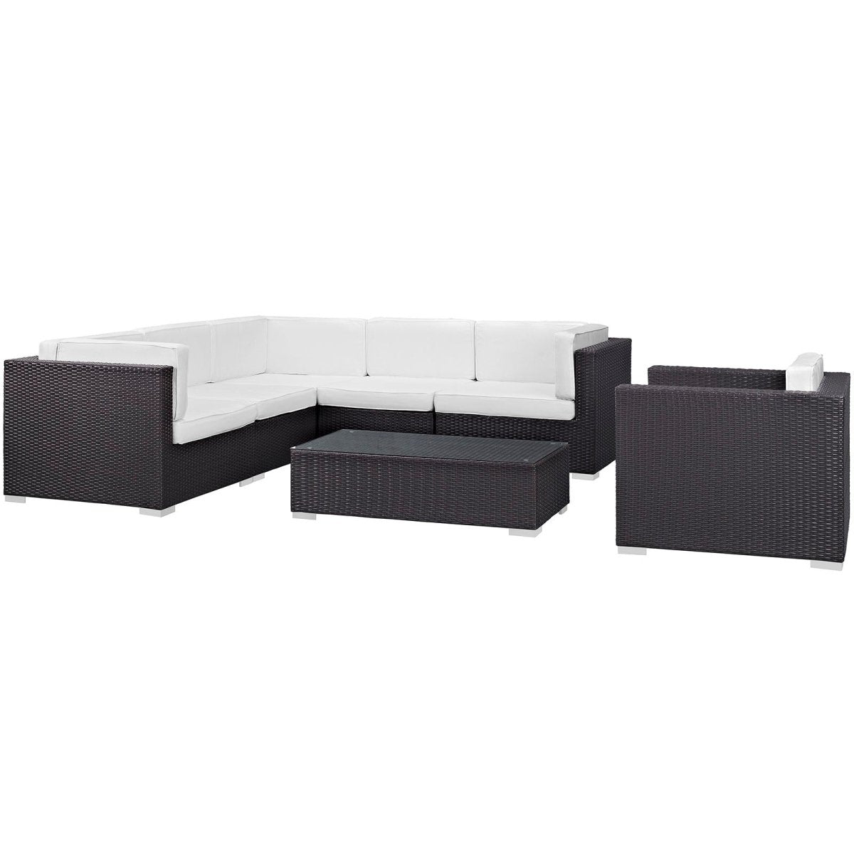 7-Piece Espresso White Outdoor Patio Sectional Set – Wicker Rattan with Aluminum Frame - Outdoor - Alpine Outlets