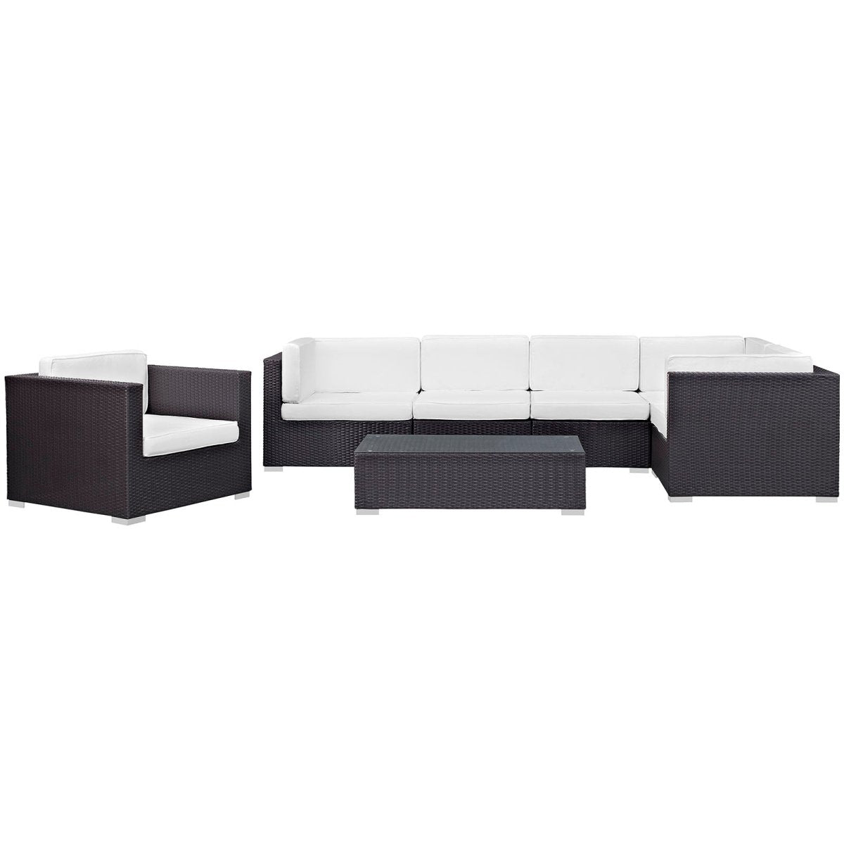 7-Piece Espresso White Outdoor Patio Sectional Set – Wicker Rattan with Aluminum Frame - Outdoor - Alpine Outlets