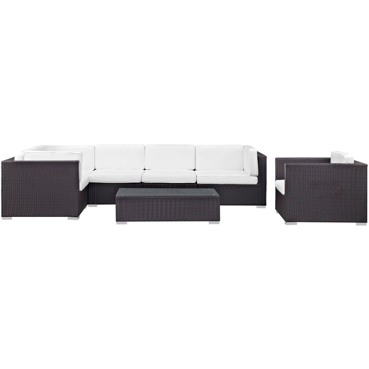 7-Piece Espresso White Outdoor Patio Sectional Set – Wicker Rattan with Aluminum Frame - Outdoor - Alpine Outlets