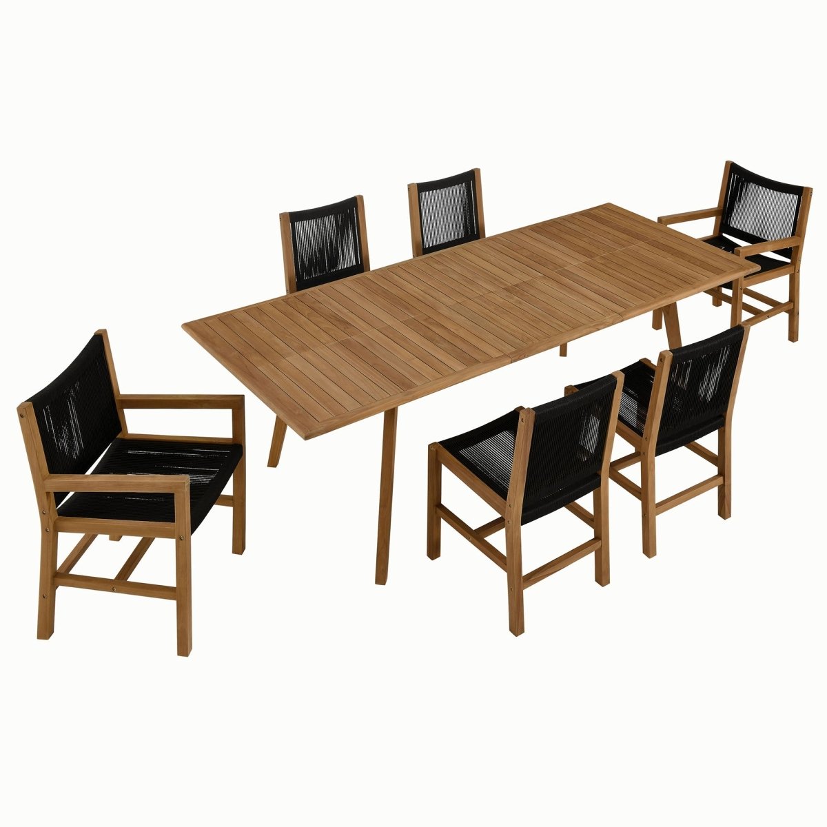 7-Piece Extendable Outdoor Teak and Rope Dining Set with Armless Chair – Natural and Black - Outdoor - Alpine Outlets