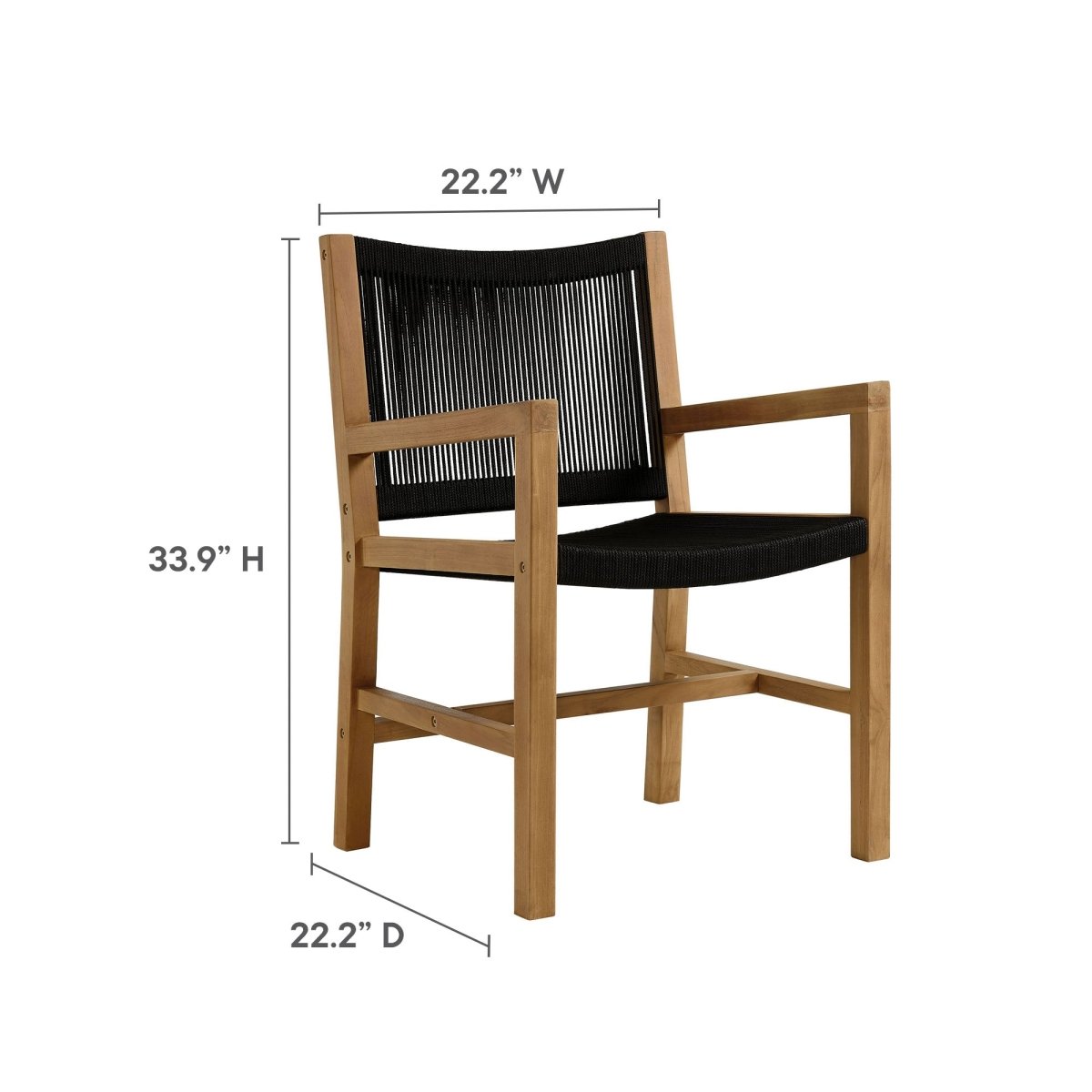 7-Piece Extendable Outdoor Teak and Rope Dining Set with Armless Chair – Natural and Black - Outdoor - Alpine Outlets