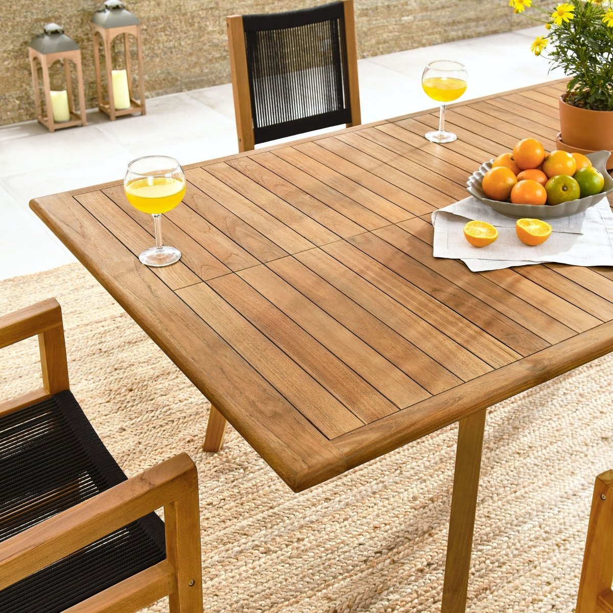 7-Piece Extendable Outdoor Teak and Rope Dining Set with Armless Chair – Natural and Black - Outdoor - Alpine Outlets