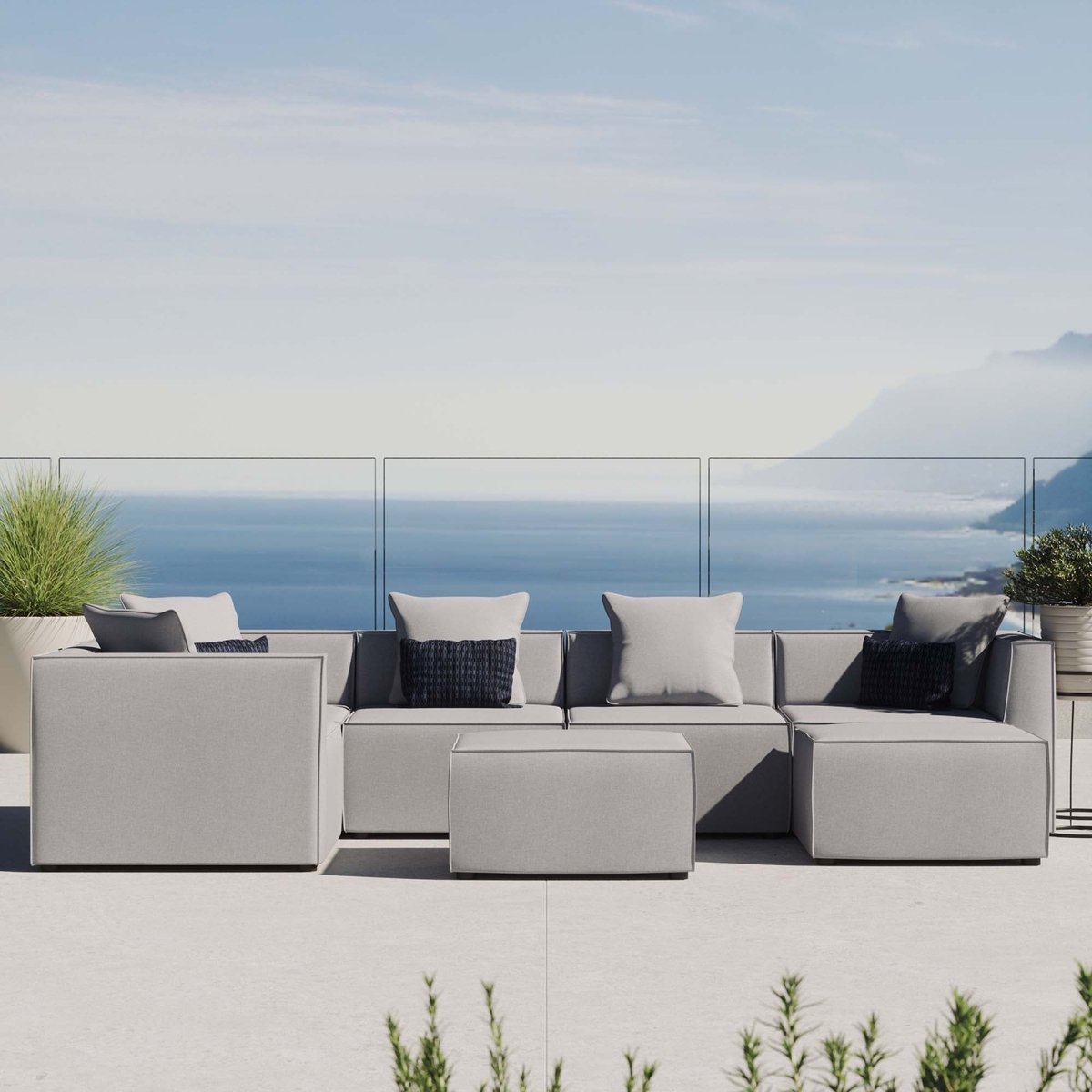 35" 7-Piece Modern Upholstered Outdoor Sectional Sofa – Gray - Outdoor - Alpine Outlets