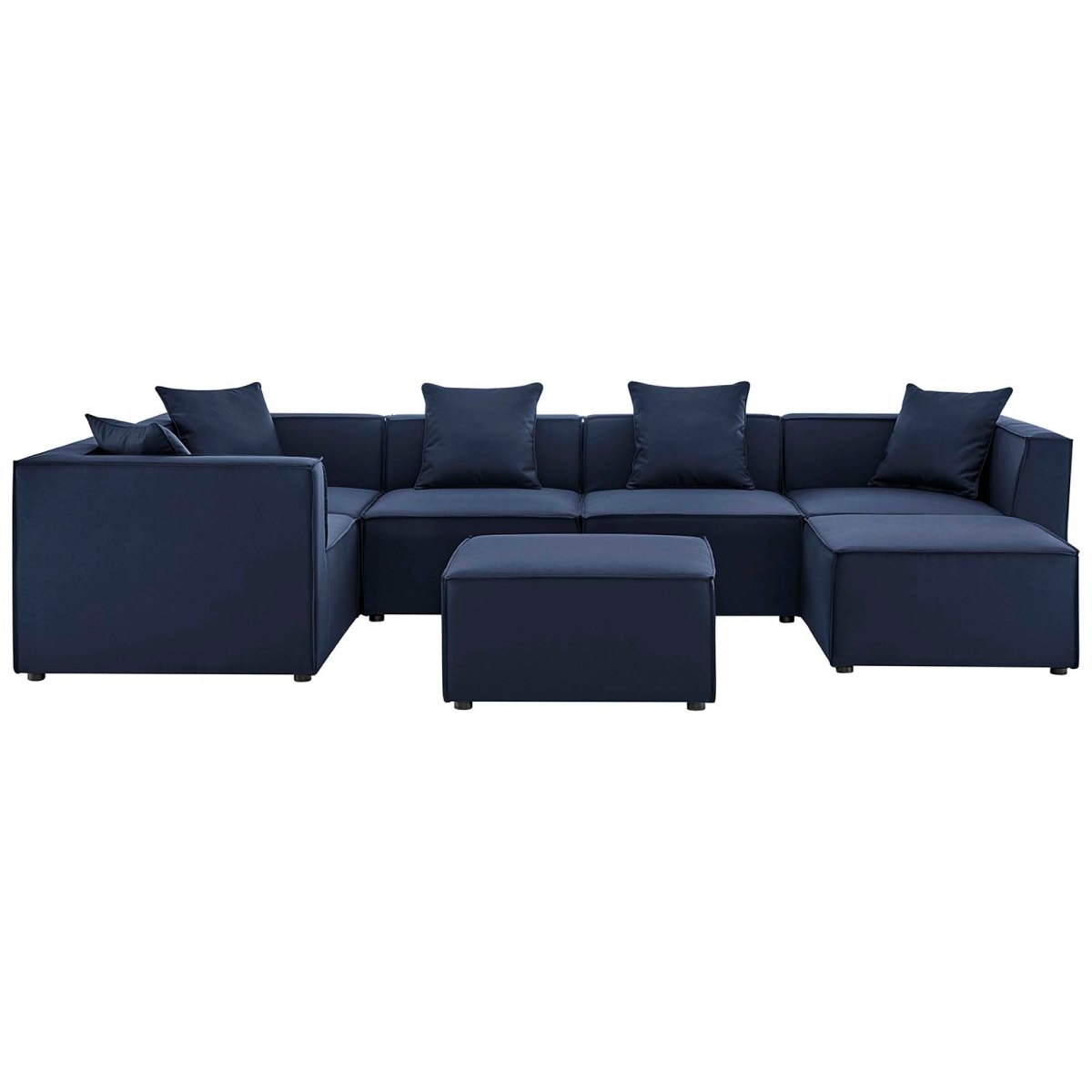 35" 7-Piece Modern Upholstered Outdoor Sectional Sofa – Navy - Outdoor - Alpine Outlets