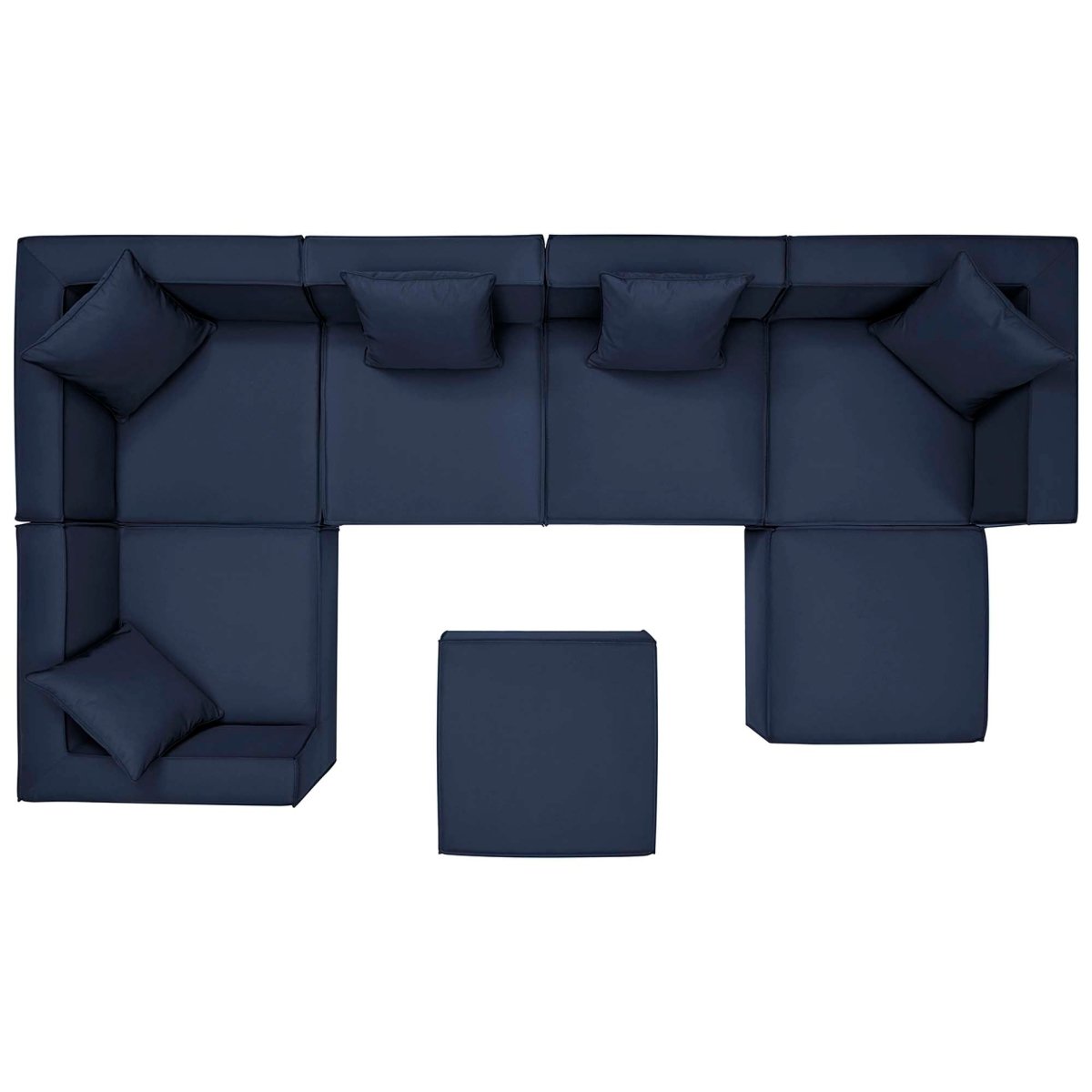 35" 7-Piece Modern Upholstered Outdoor Sectional Sofa – Navy - Outdoor - Alpine Outlets