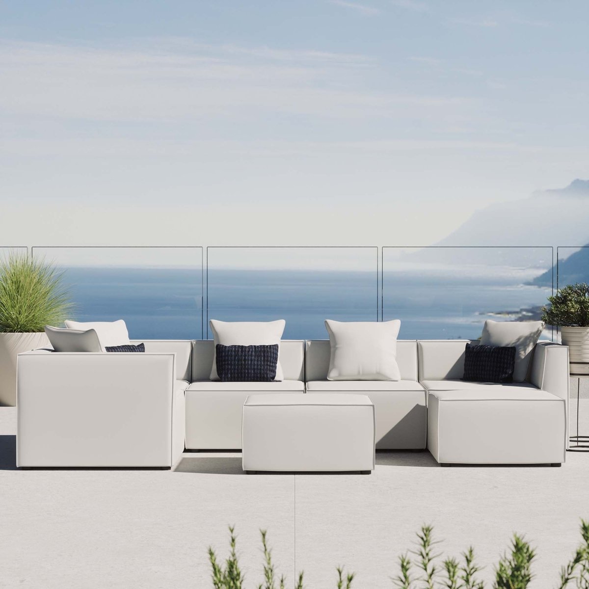 35" 7-Piece Modern Upholstered Outdoor Sectional Sofa – White - Outdoor - Alpine Outlets