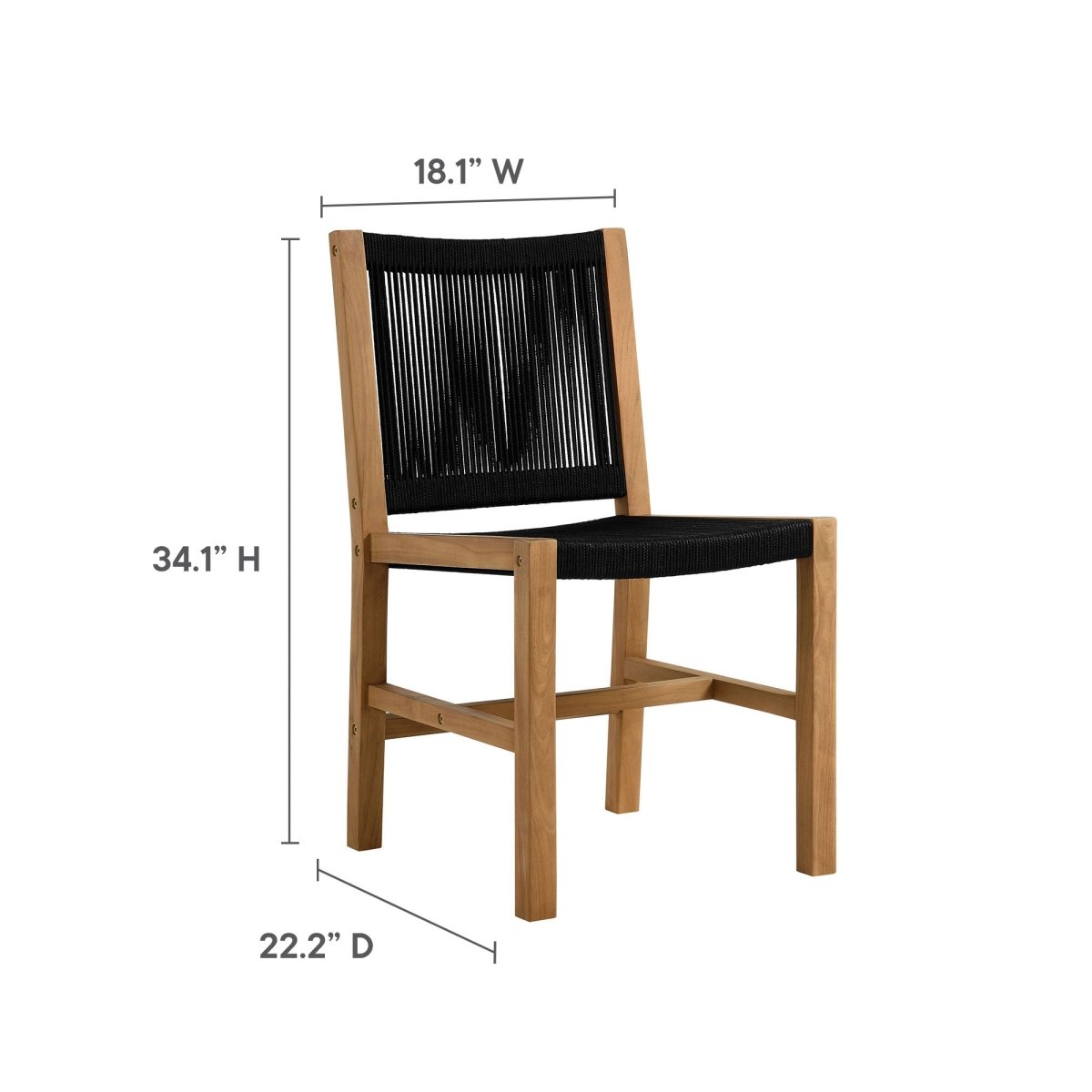 7-Piece Teak Wood and Rope Outdoor Dining Set with Armless Chairs – Natural and Black - Outdoor - Alpine Outlets