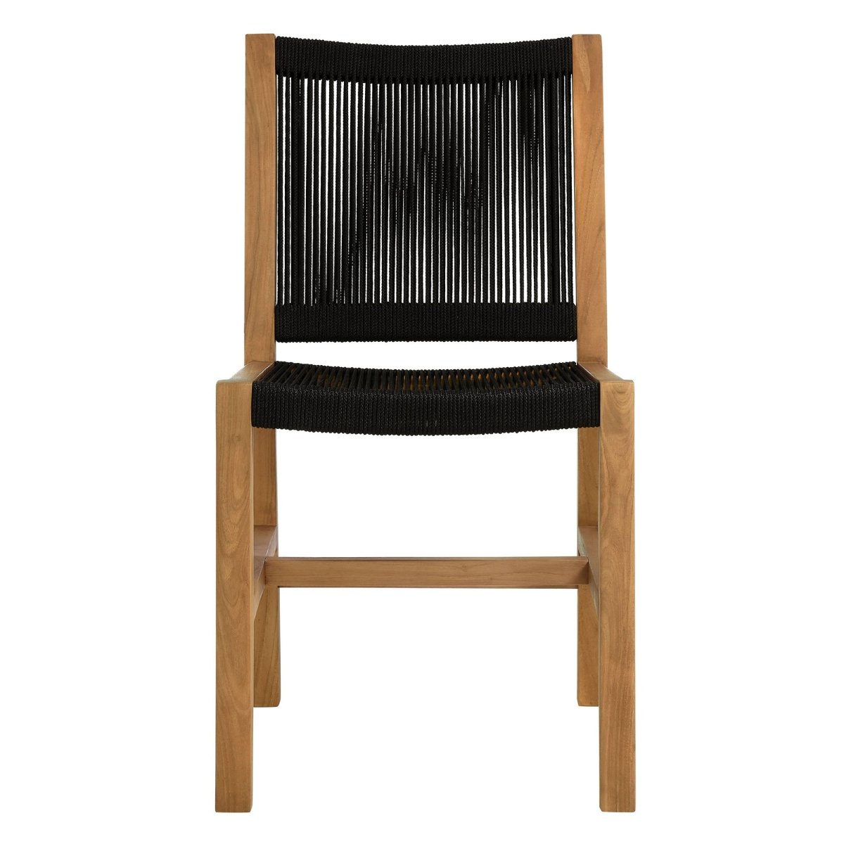 7-Piece Teak Wood and Rope Outdoor Dining Set with Armless Chairs – Natural and Black - Outdoor - Alpine Outlets