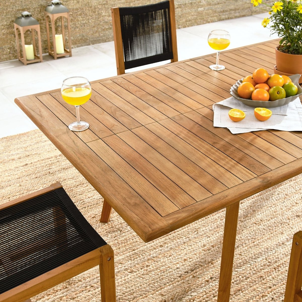 7-Piece Teak Wood and Rope Outdoor Dining Set with Armless Chairs – Natural and Black - Outdoor - Alpine Outlets