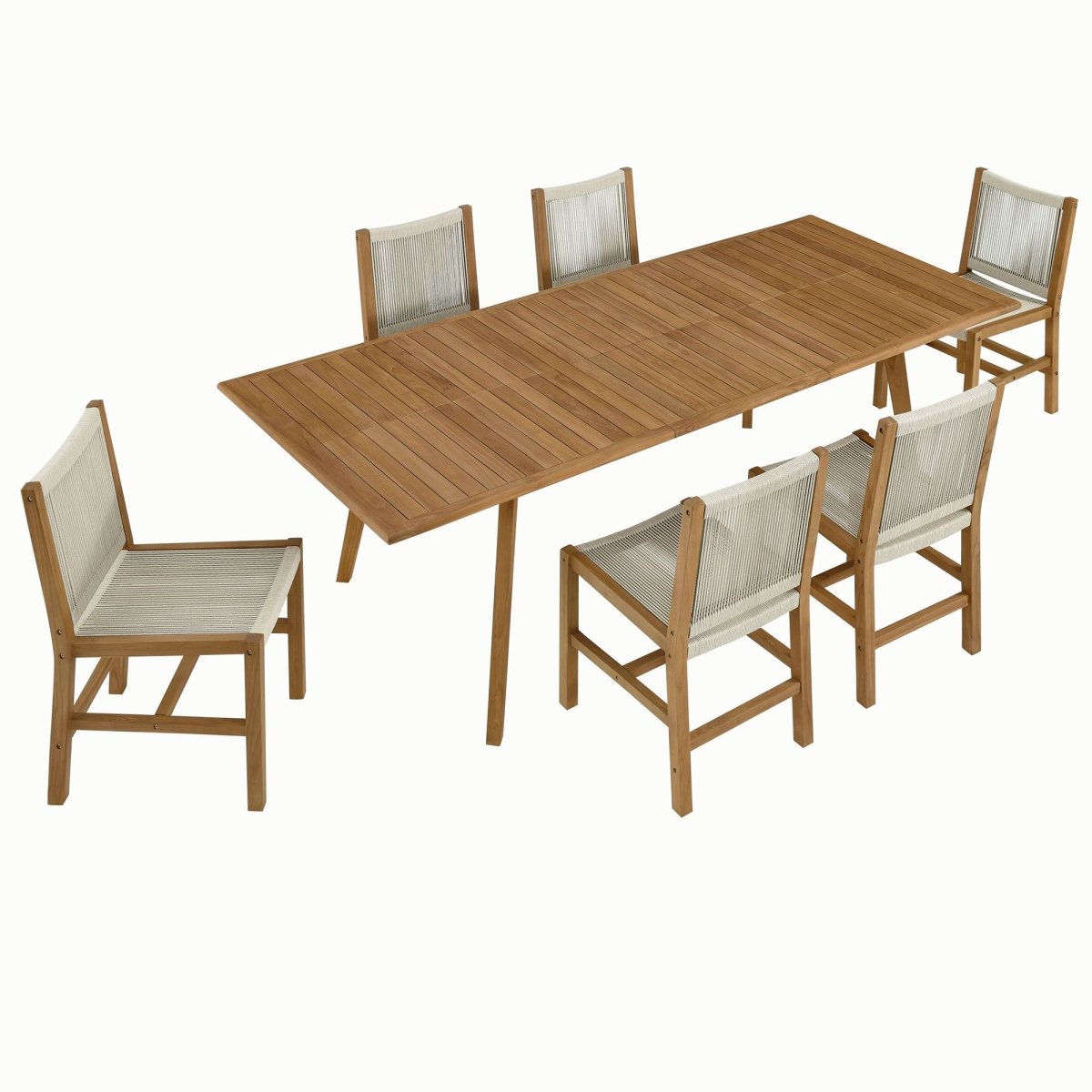 7-Piece Teak Wood and Rope Outdoor Dining Set with Armless Chairs – Natural Finish - Outdoor - Alpine Outlets