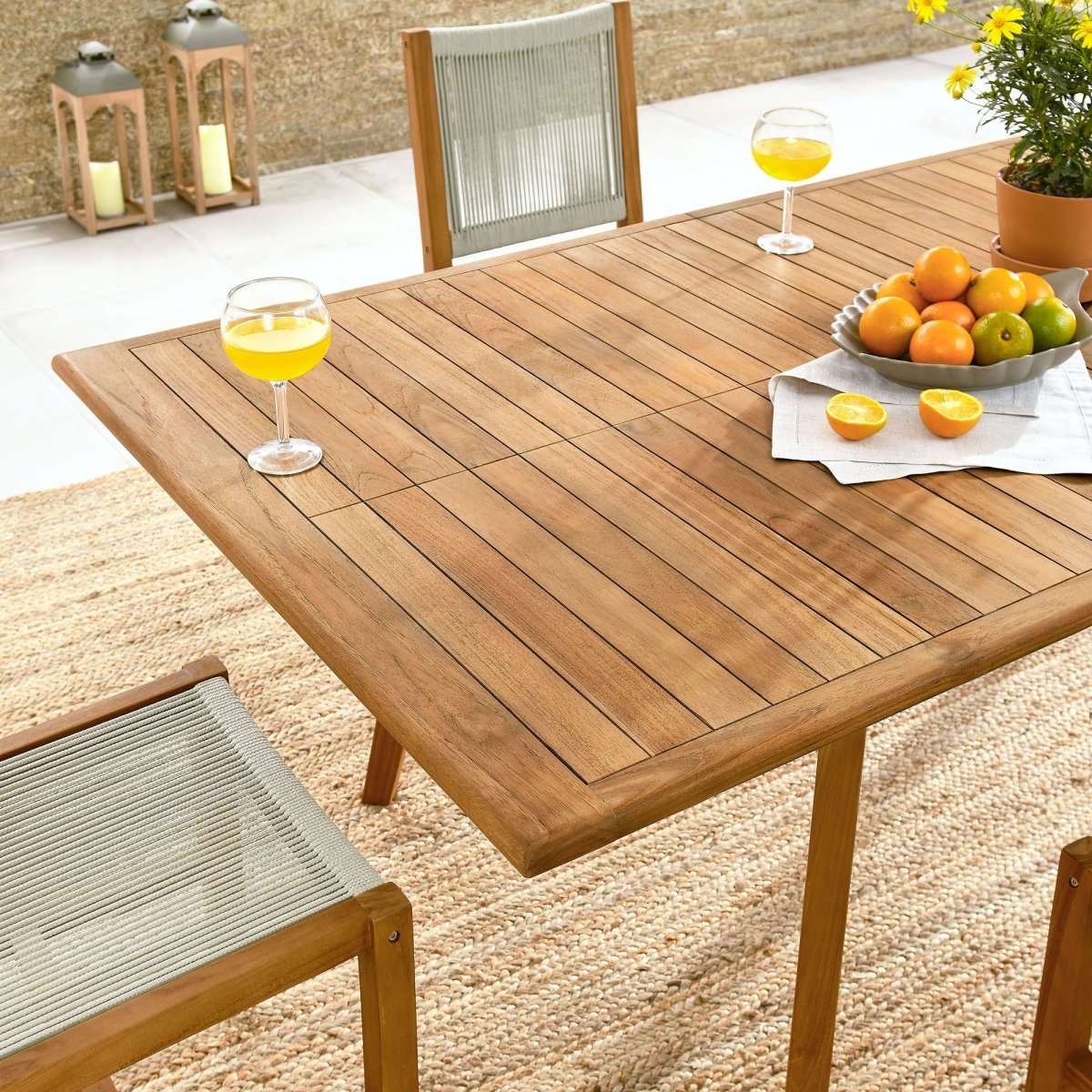 7-Piece Teak Wood and Rope Outdoor Dining Set with Armless Chairs – Natural Finish - Outdoor - Alpine Outlets