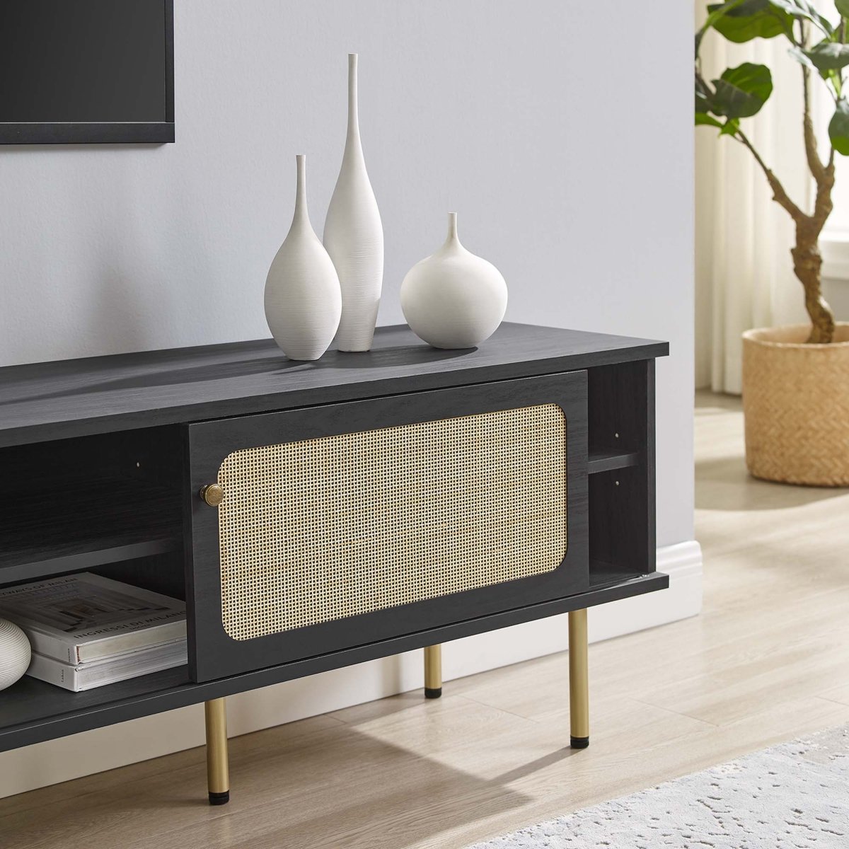70 Inch Modern Rattan Sliding Door TV Stand - TV Stands available at Alpine Outlets in Denver