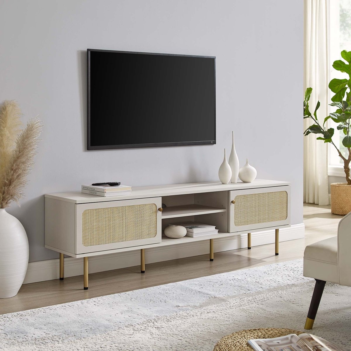 70 Inch Modern Rattan Sliding Door TV Stand - TV Stands available at Alpine Outlets in Denver