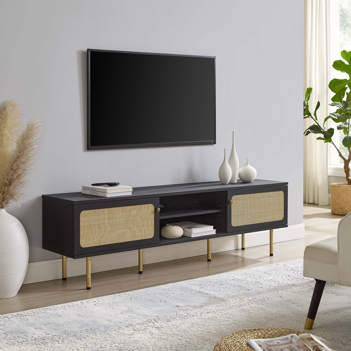 70 Inch Modern Rattan Sliding Door TV Stand - TV Stands available at Alpine Outlets in Denver