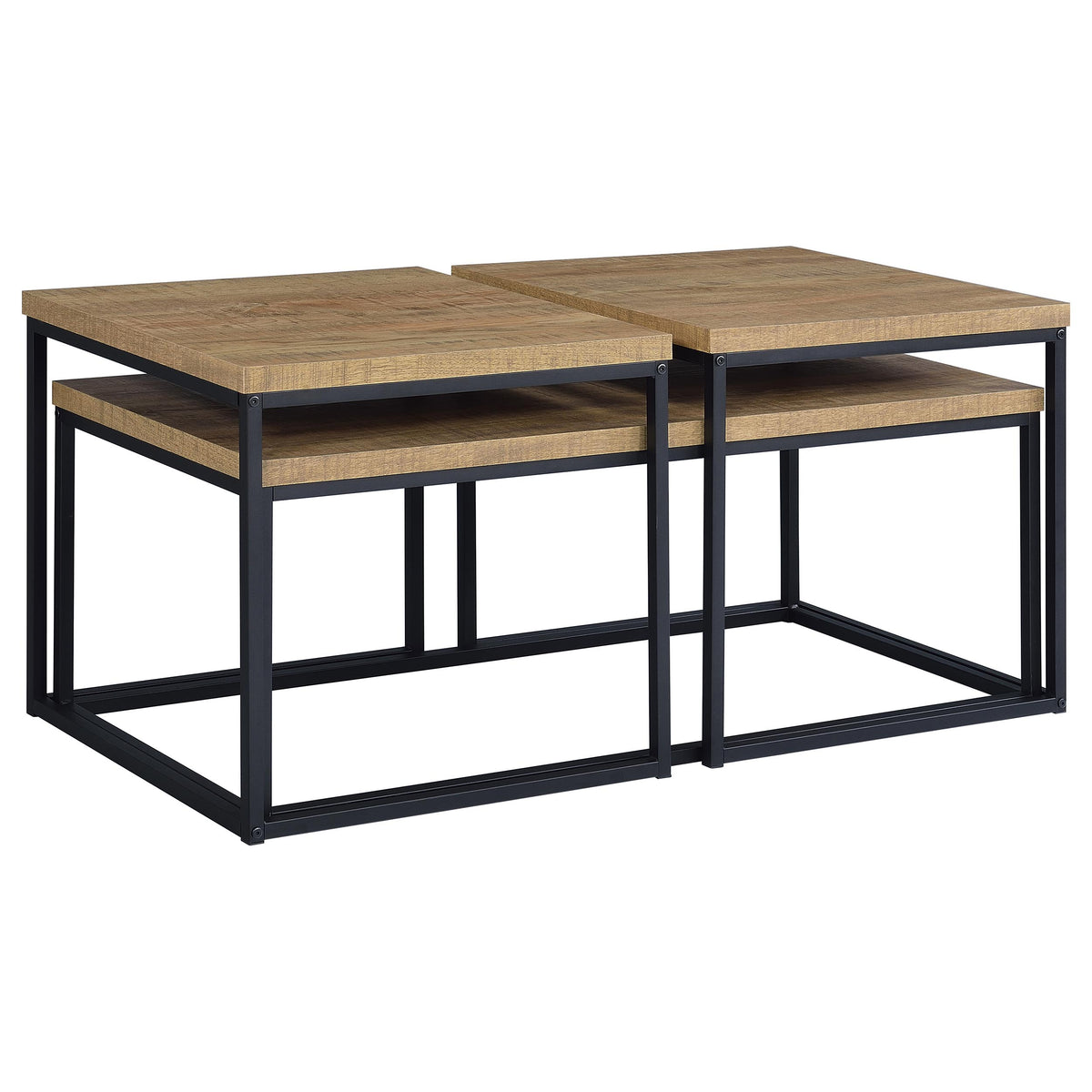 Straden 3-Piece Coffee Table Set, Mango Wood and Black Metal