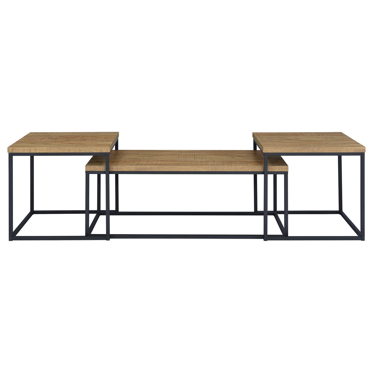 Straden 3-Piece Coffee Table Set, Mango Wood and Black Metal