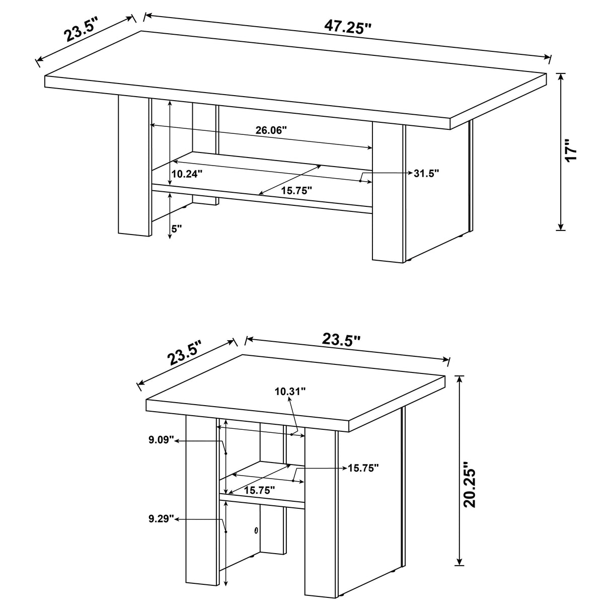 Rodez 3-Piece Black Coffee Table Set with Storage