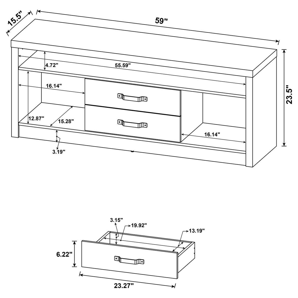 Burke 2-Drawer Grey Driftwood TV Stand - 59 Inch
