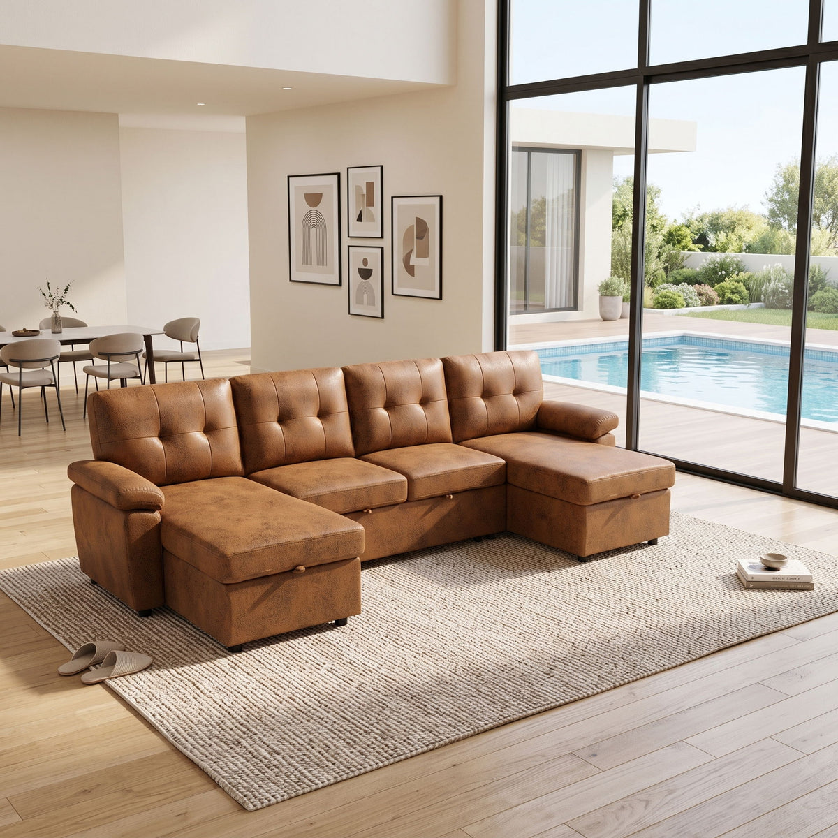 Convertible Sectional Sofa Bed With Pull Out Sleeper And Storage