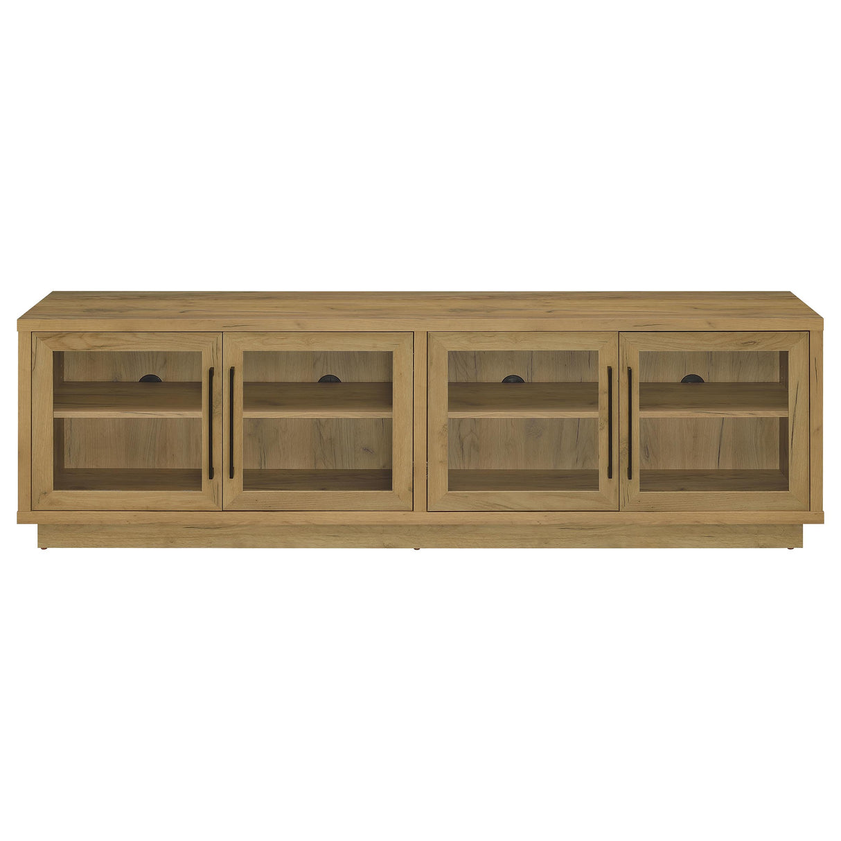 79" Golden Oak TV Stand with Glass Doors and Storage