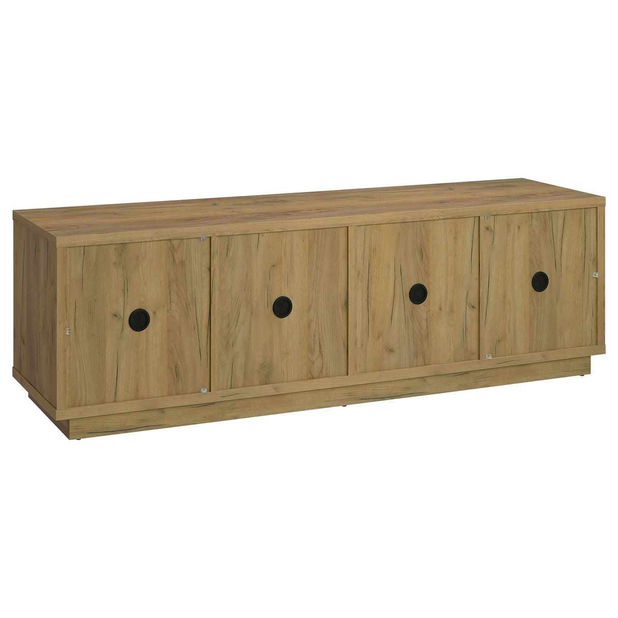 79" Golden Oak TV Stand with Glass Doors and Storage