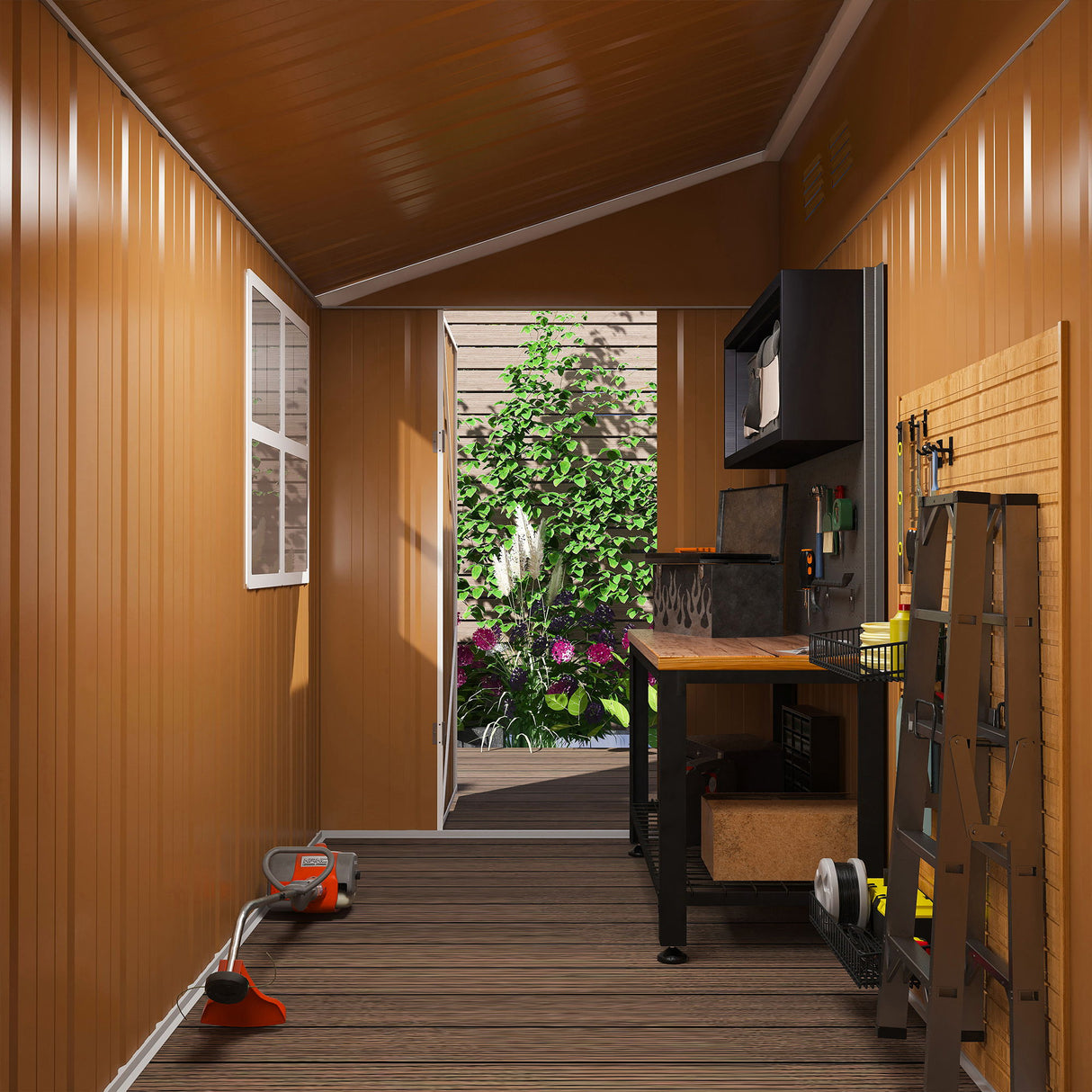 Storage Shed Garden Building Heavy Duty Weatherproof Iron 8x4ft Brown
