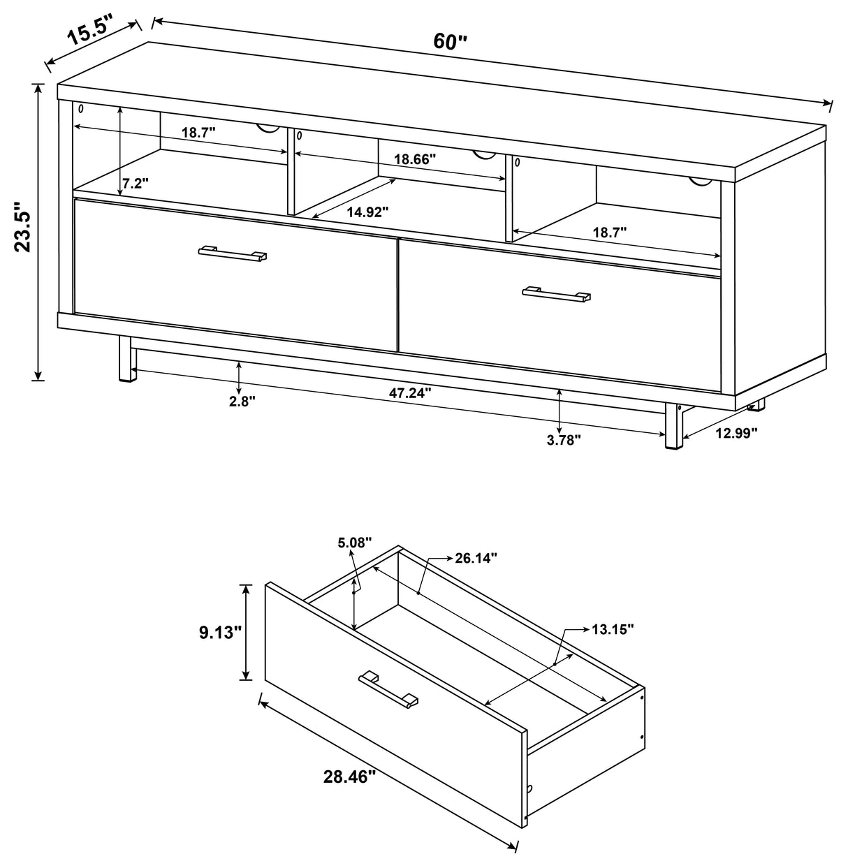 Casey 2-Drawer TV Stand 60-inch Cappuccino
