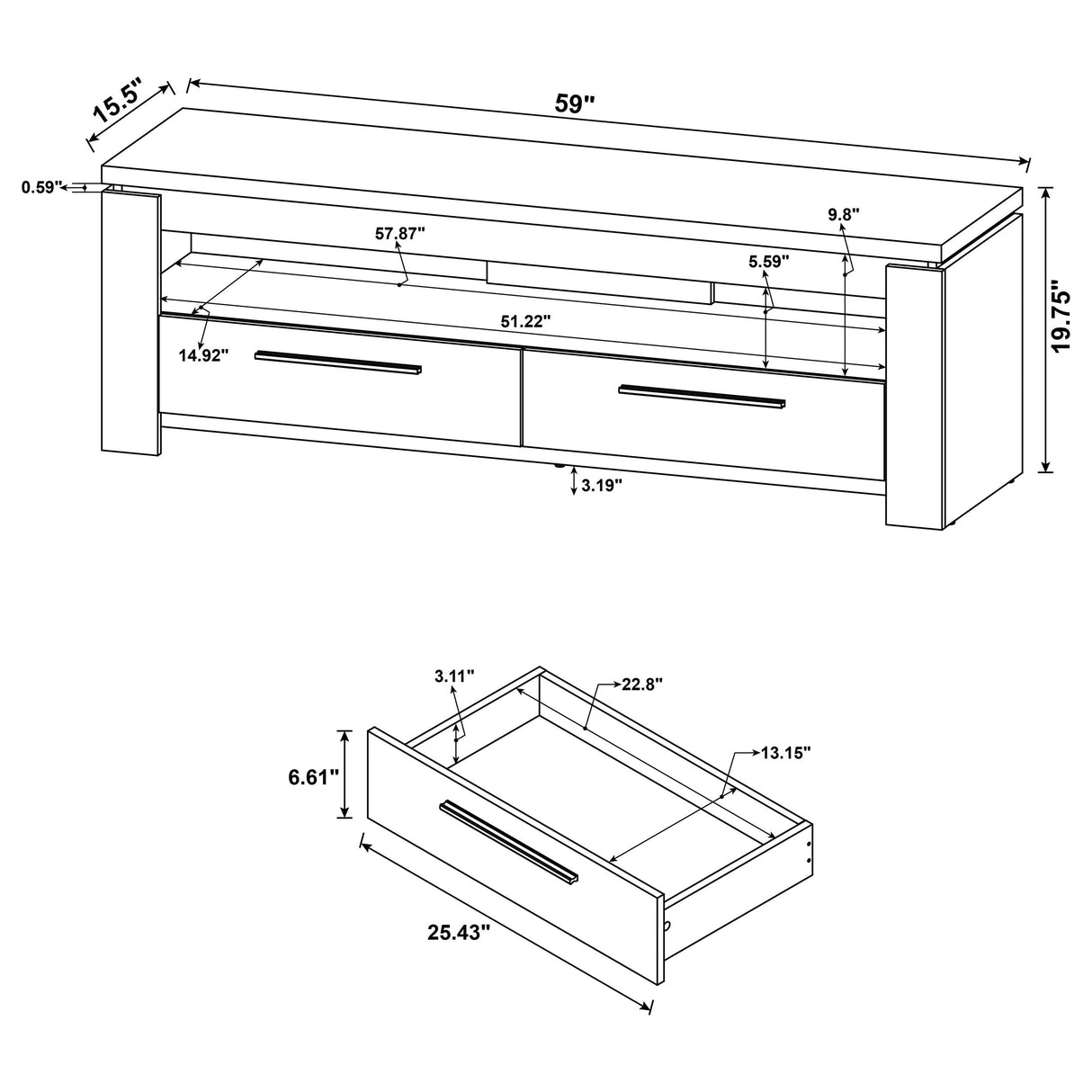 Elkton 2-Drawer Engineered Wood TV Stand, Weathered Grey