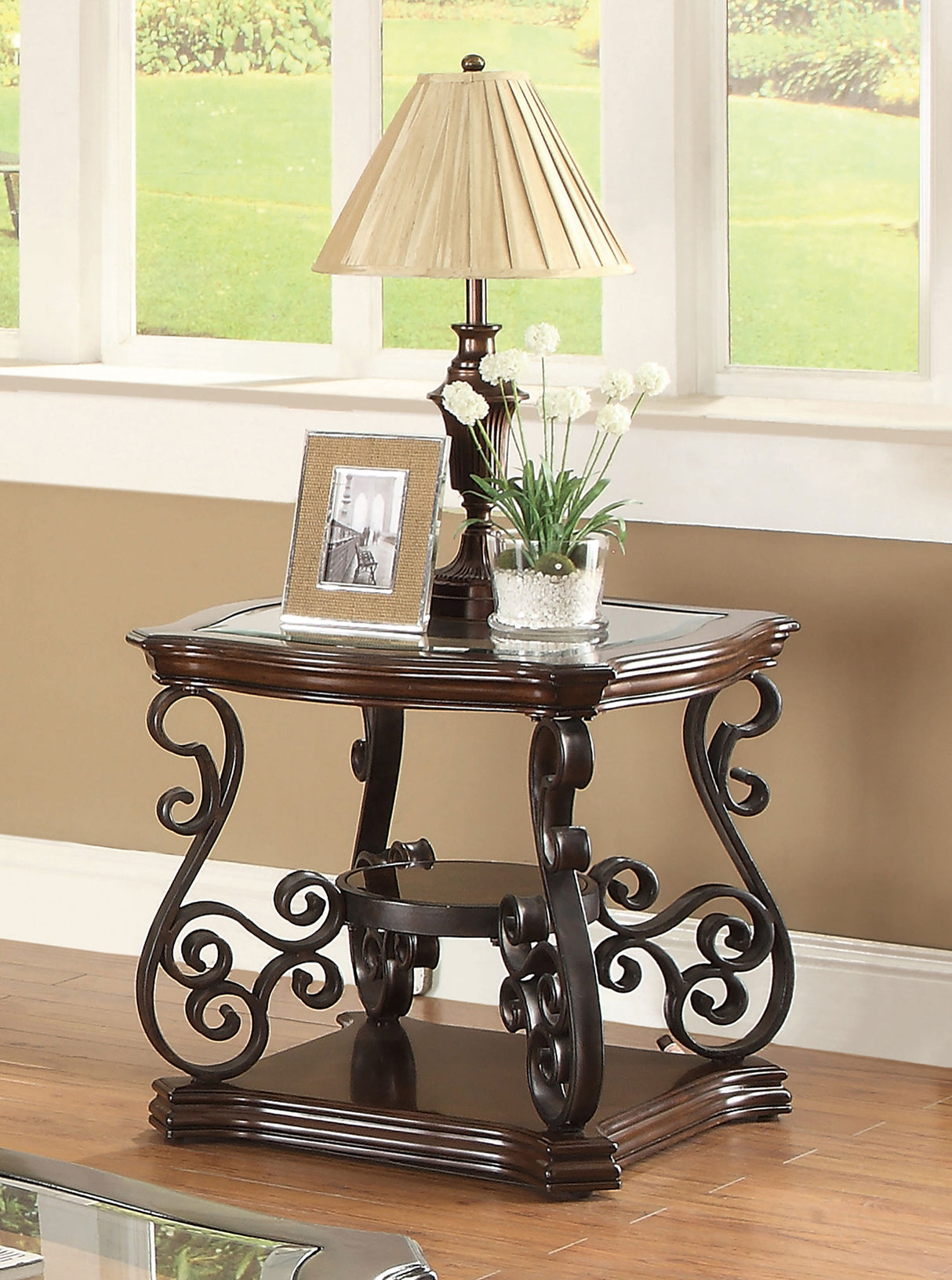 Laney 1-Shelf Glass Top Square End Table Deep Merlot