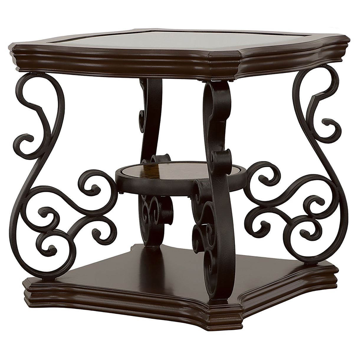 Laney 1-Shelf Glass Top Square End Table Deep Merlot