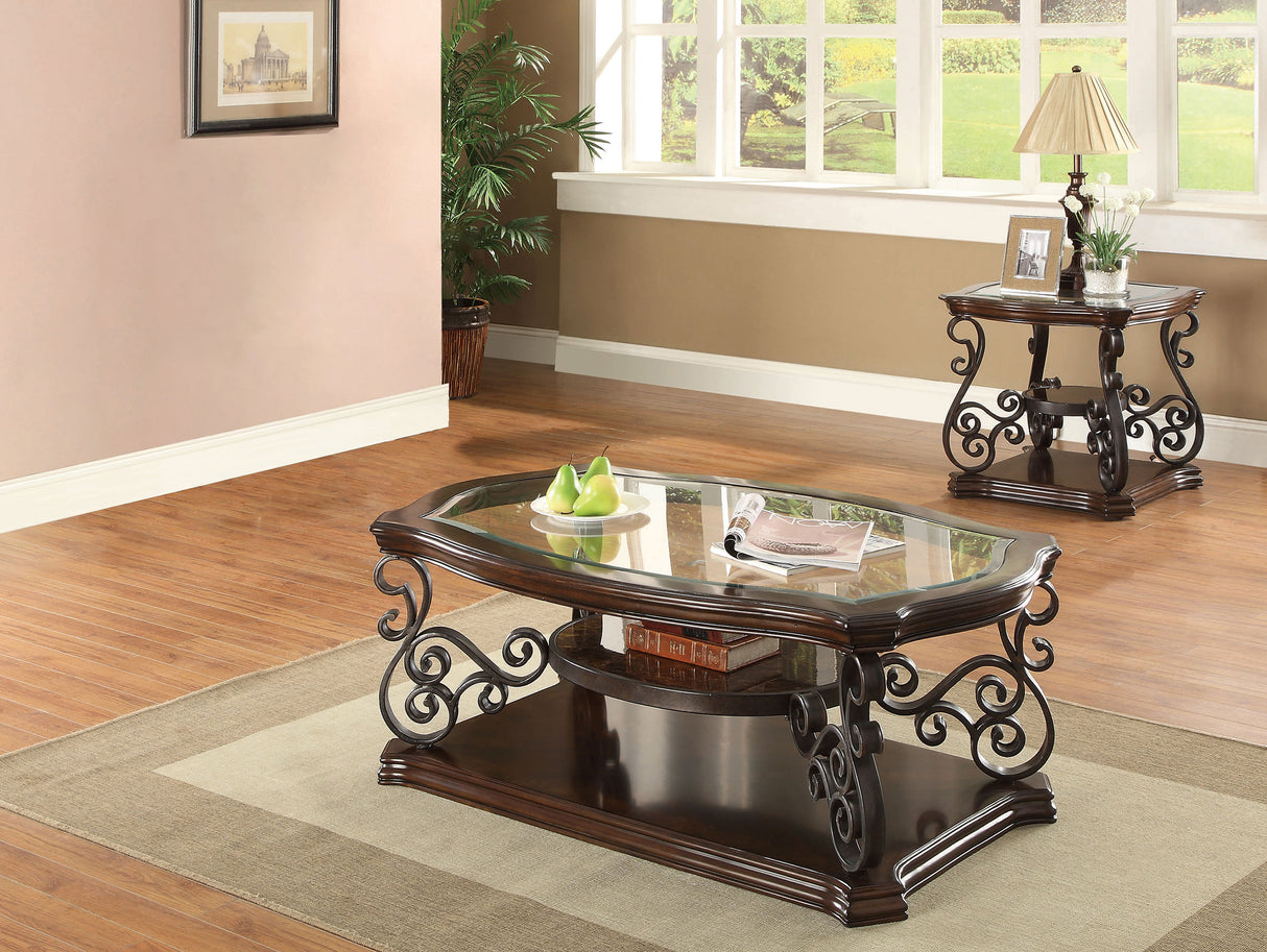 Laney 2-Piece Glass Top Coffee and End Table Set Dark Merlot