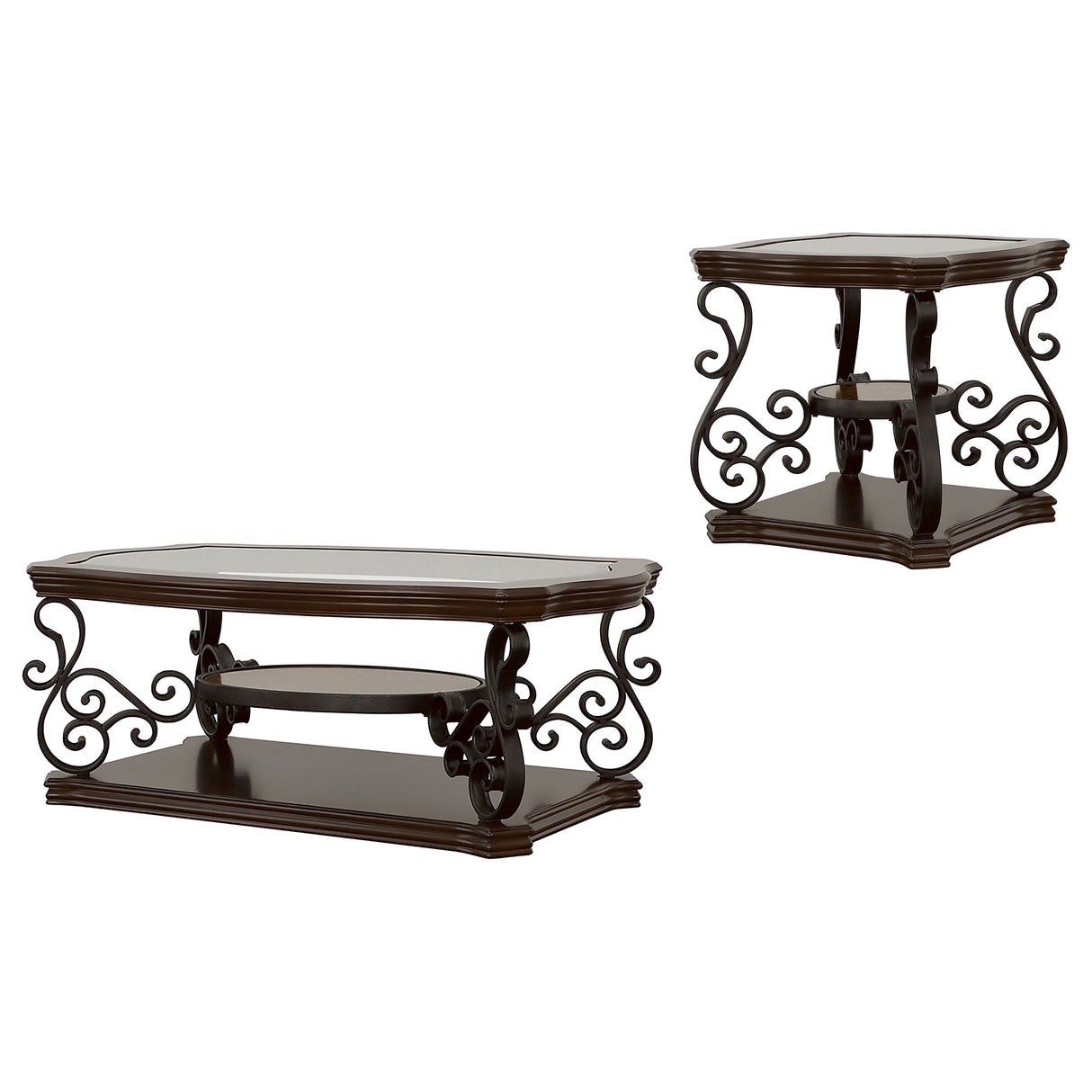 Laney 2-Piece Glass Top Coffee and End Table Set Dark Merlot