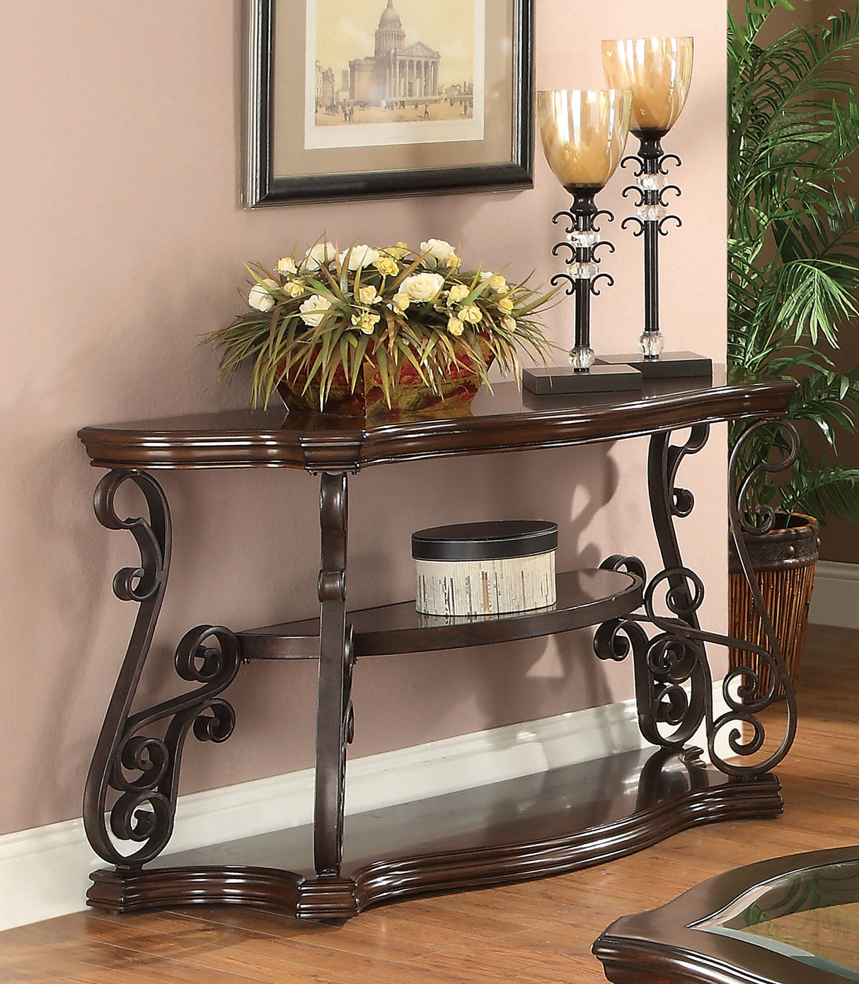 Laney Scrollwork Console Table in Dark Merlot