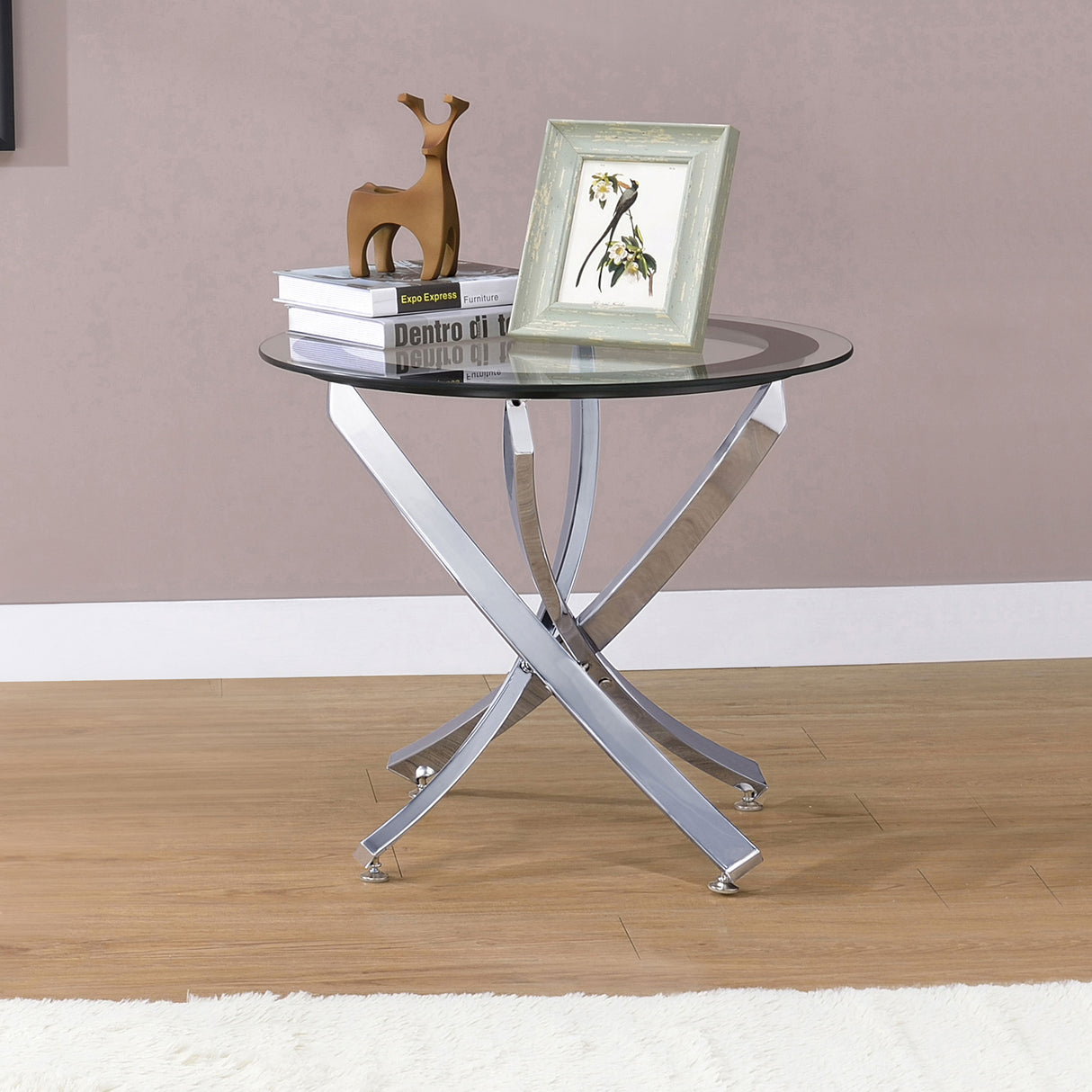 Brooke Round Glass Top Side Table with Chrome Metal Base
