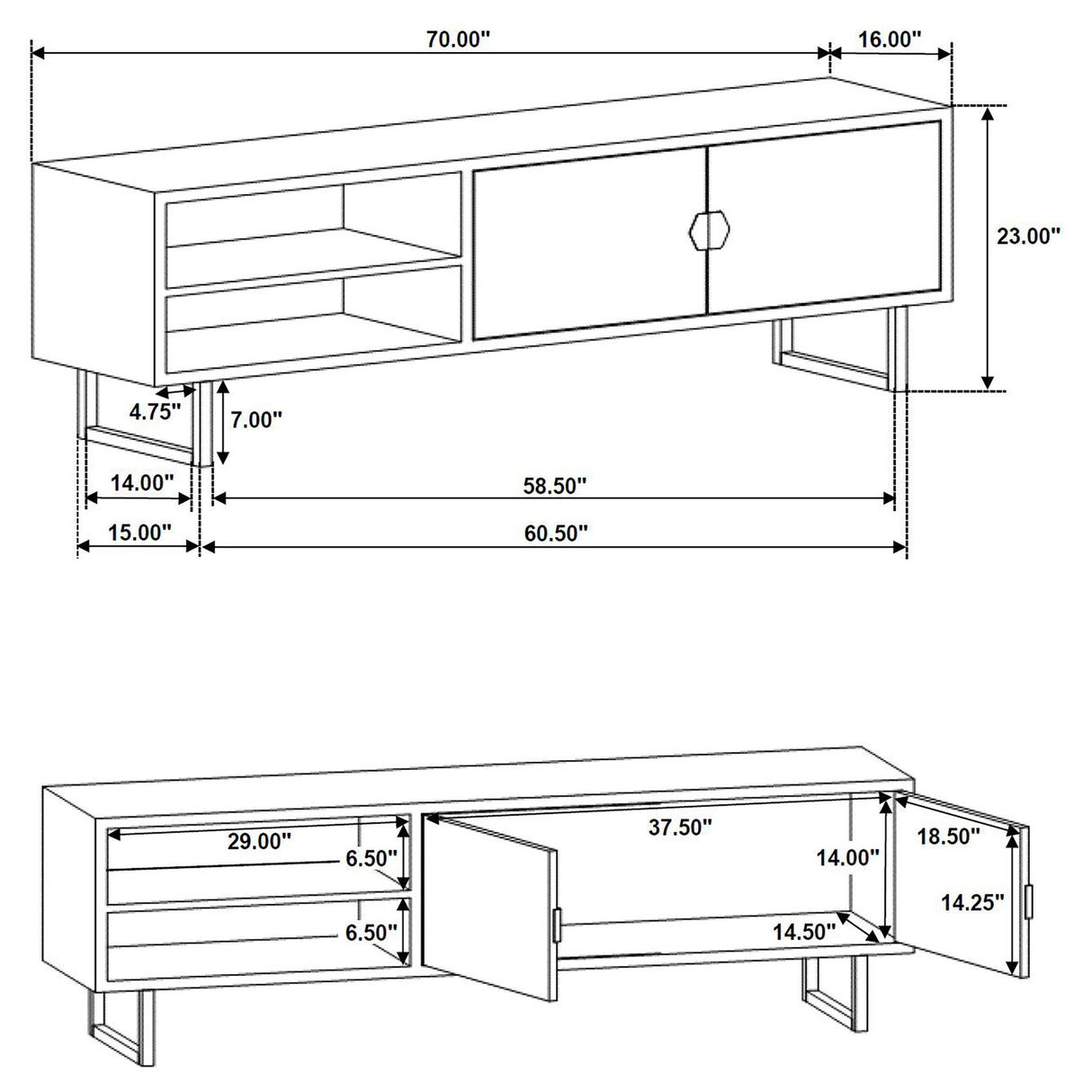 Marsden 2-Door Mango Wood 70-Inch TV Stand Charcoal Black