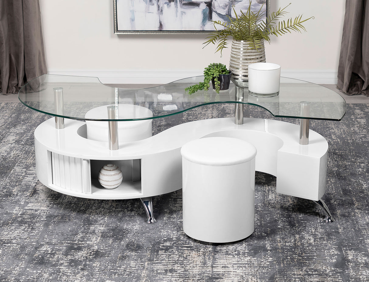 Buckley 3-Piece Coffee Table and Stools Set White High Gloss