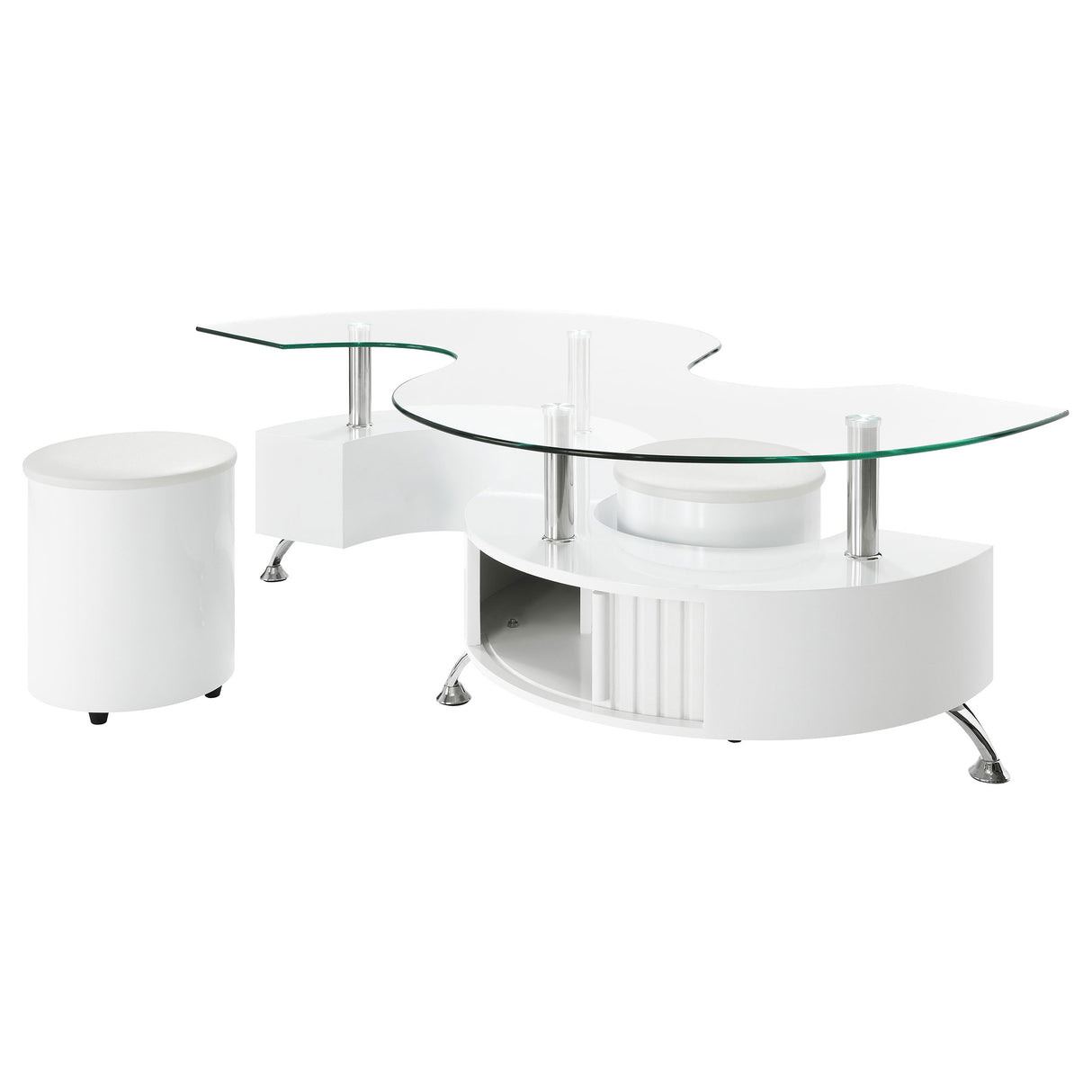 Buckley 3-Piece Coffee Table and Stools Set White High Gloss