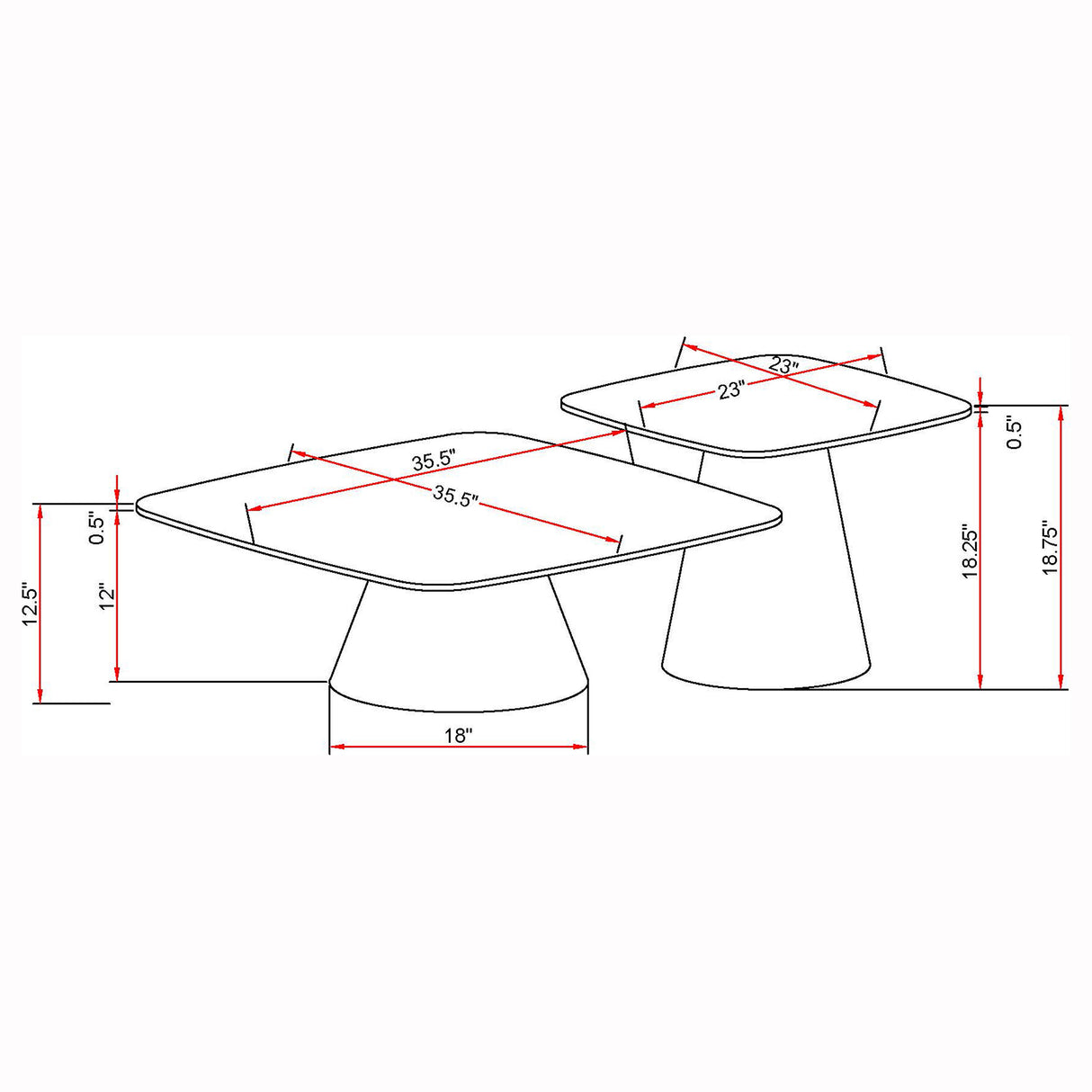 Eason 2-Piece Cocktail Coffee Table Set Concrete and Black