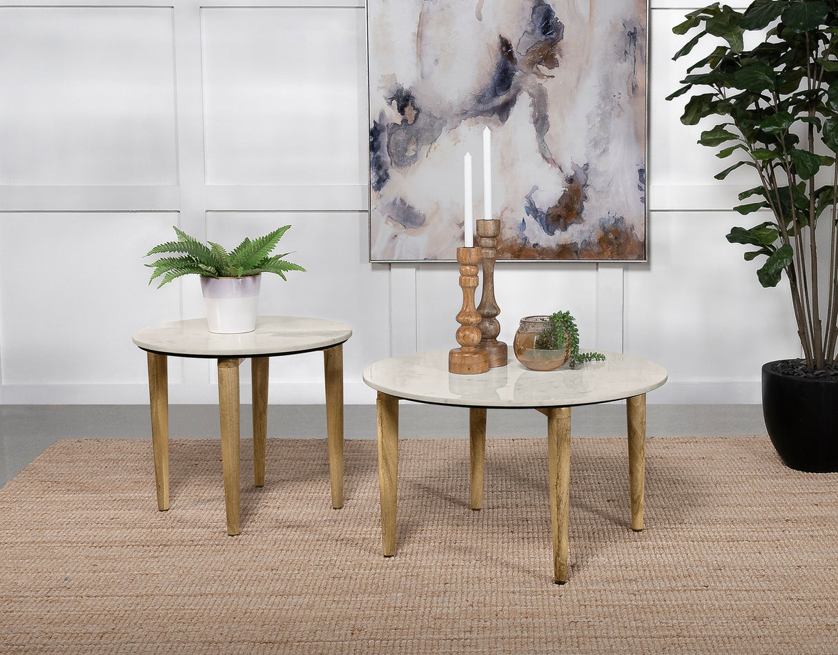 Aldis Round Marble Top Side Table - White and Natural