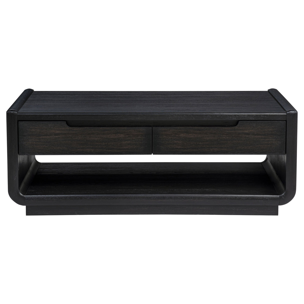 Leandro 2-Drawer Wood Cocktail Coffee Table in Burnished Black
