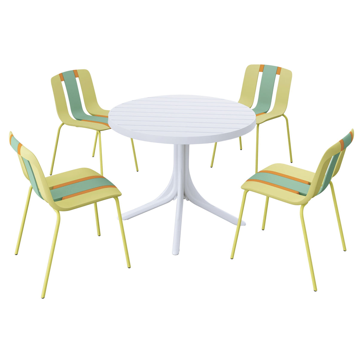 4 Piece Set Of Modern Striped Color Blocking Single Chairs With Round Table