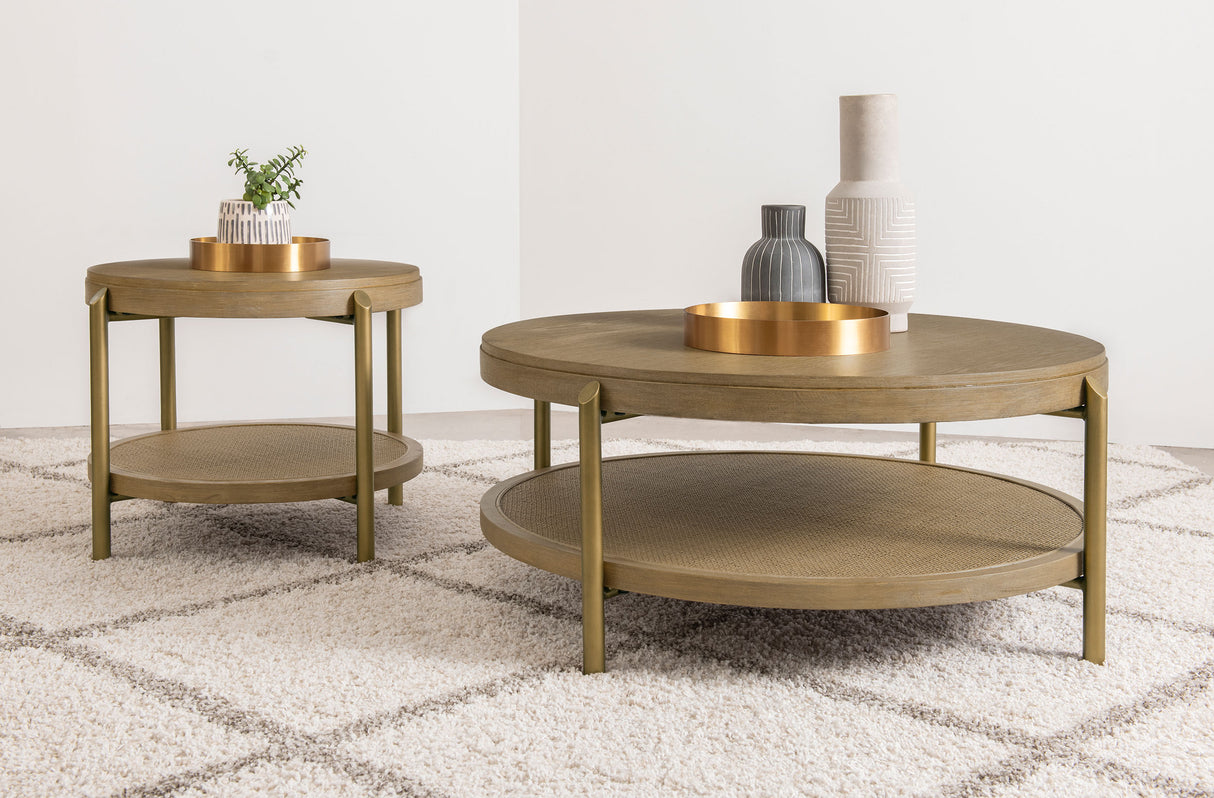 Arini Round End Table with Storage Shelf - Sand Wash