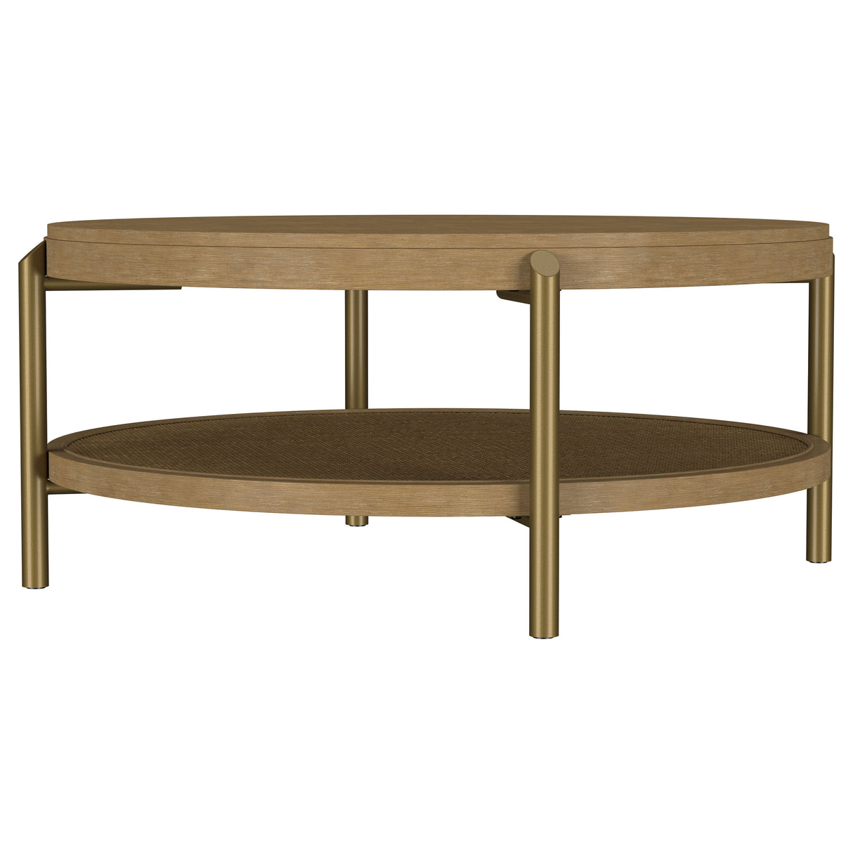 Arini Round Coffee Table with Storage Shelf, Sand Wash