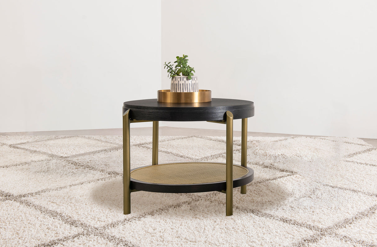 Arini Round End Table with Storage Shelf Black
