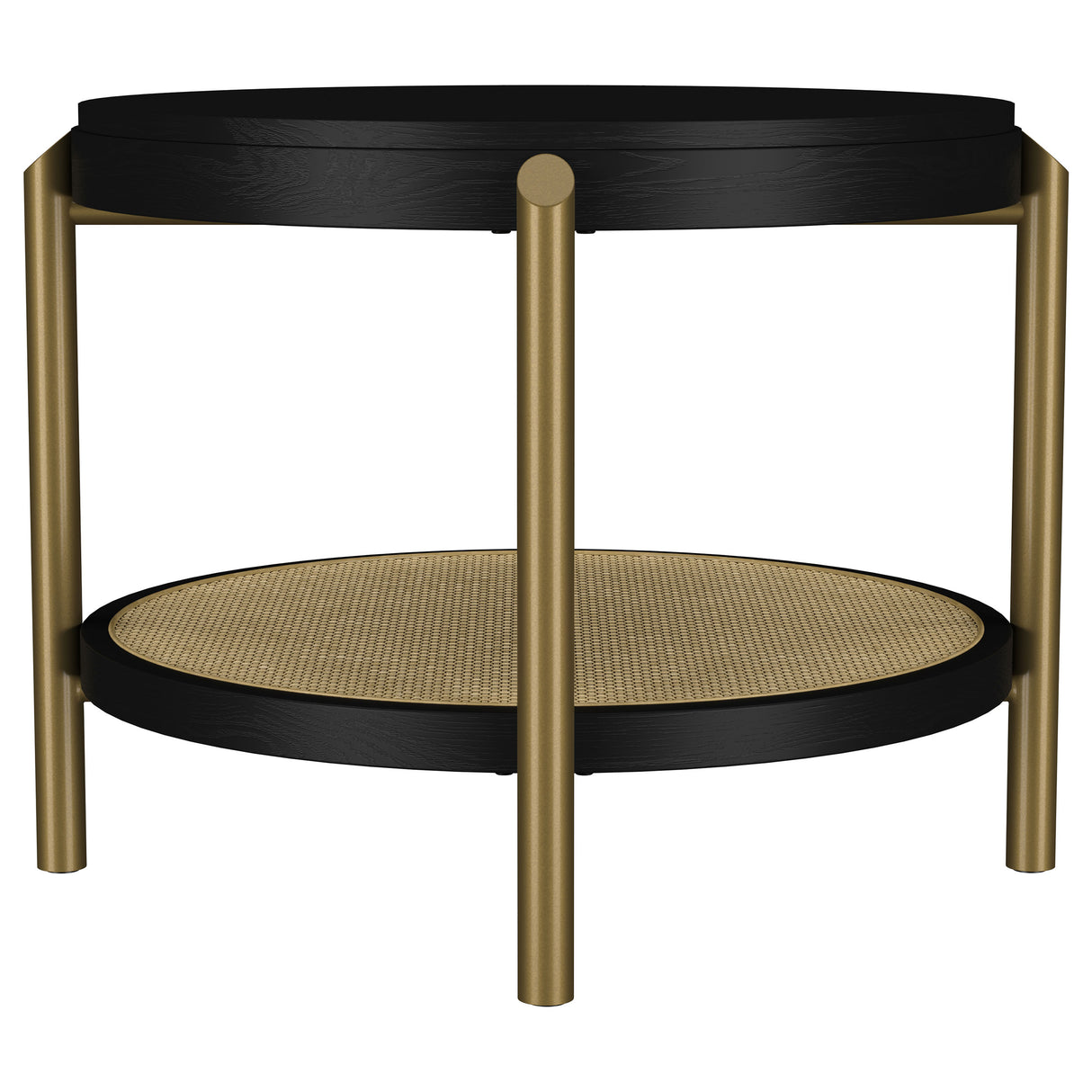 Arini Round End Table with Storage Shelf Black
